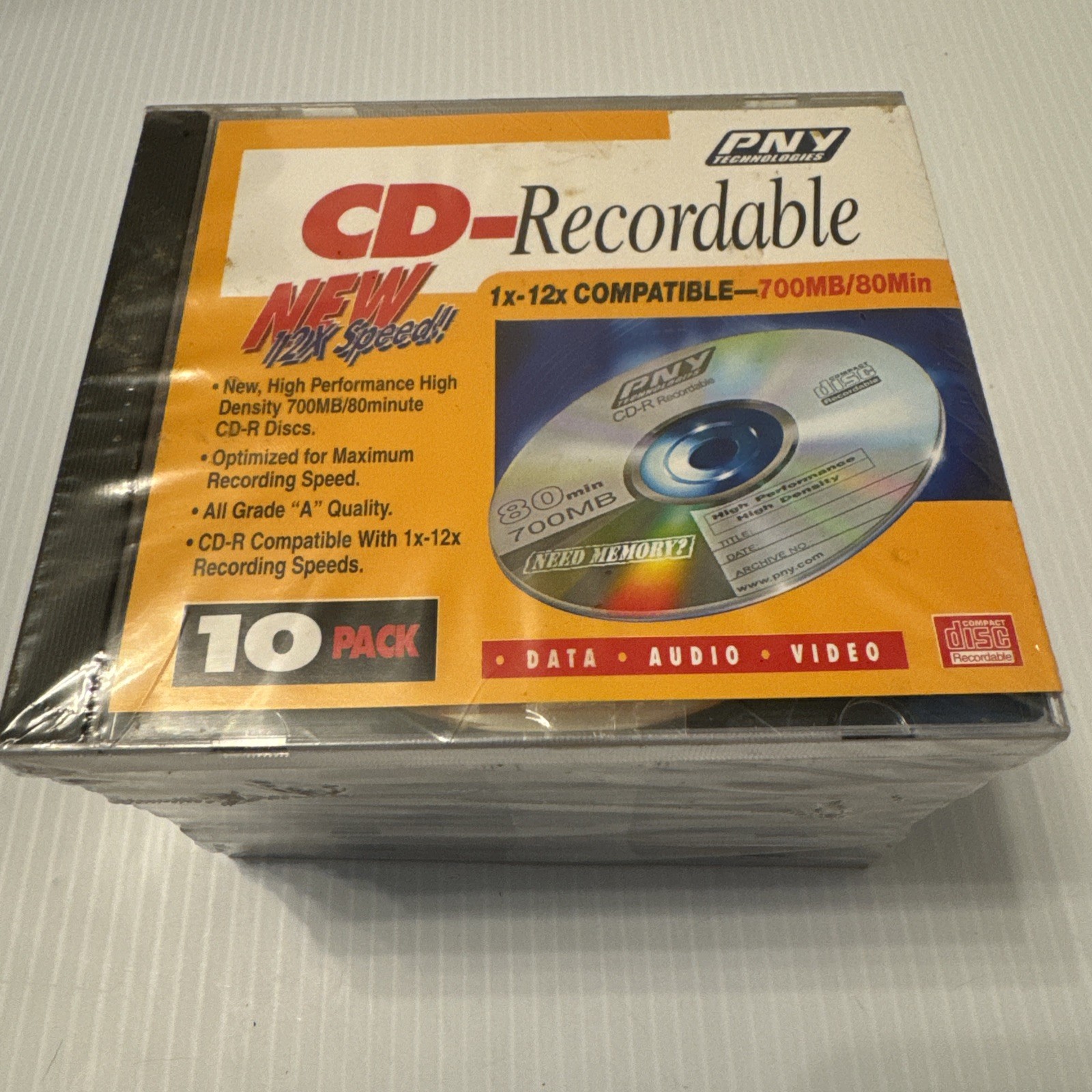 CD-Recordable 700MB 80 minute DISCS 1x-12x Compatible PNY 10 Pack