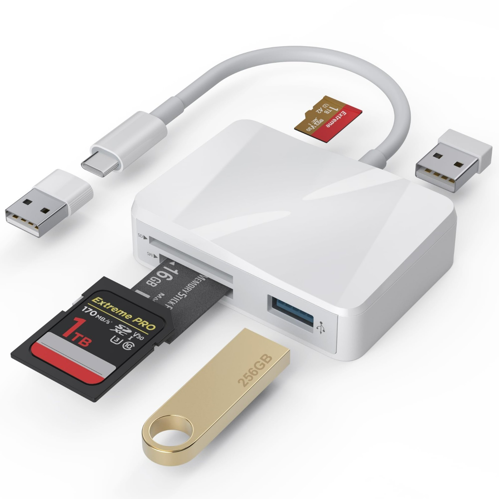 5-in-1 USB-C SD Card Reader Adapter, Dual USB-A, for iPhone, iPad, MacBook, Andr
