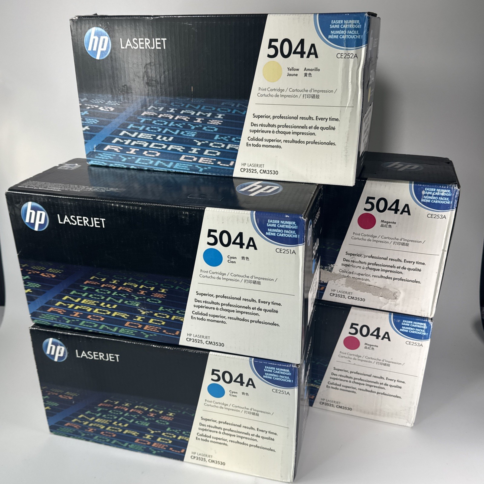 LOT 5 - Genuine HP OEM 504A Toner  C/Y/M -  CE251A CE252A CE253A - Sealed