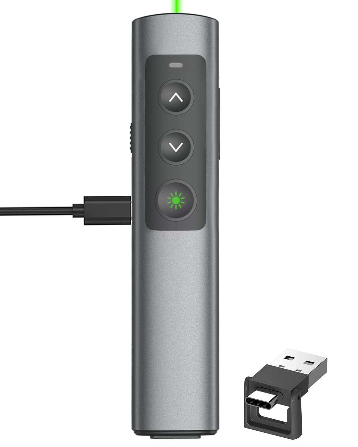 Metal Wireless Presentation Clicker, 2-in-1 USB Type-C Dual Receiver