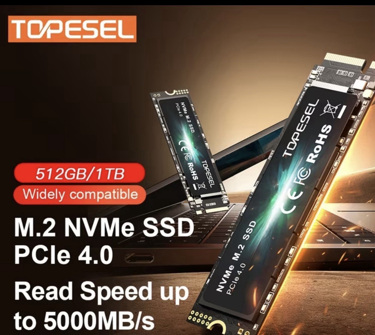 TOPESEL M.2 NVMe PCIe 4.0 Internal SSD 512GB/1TB 5000MB/s Read Speed