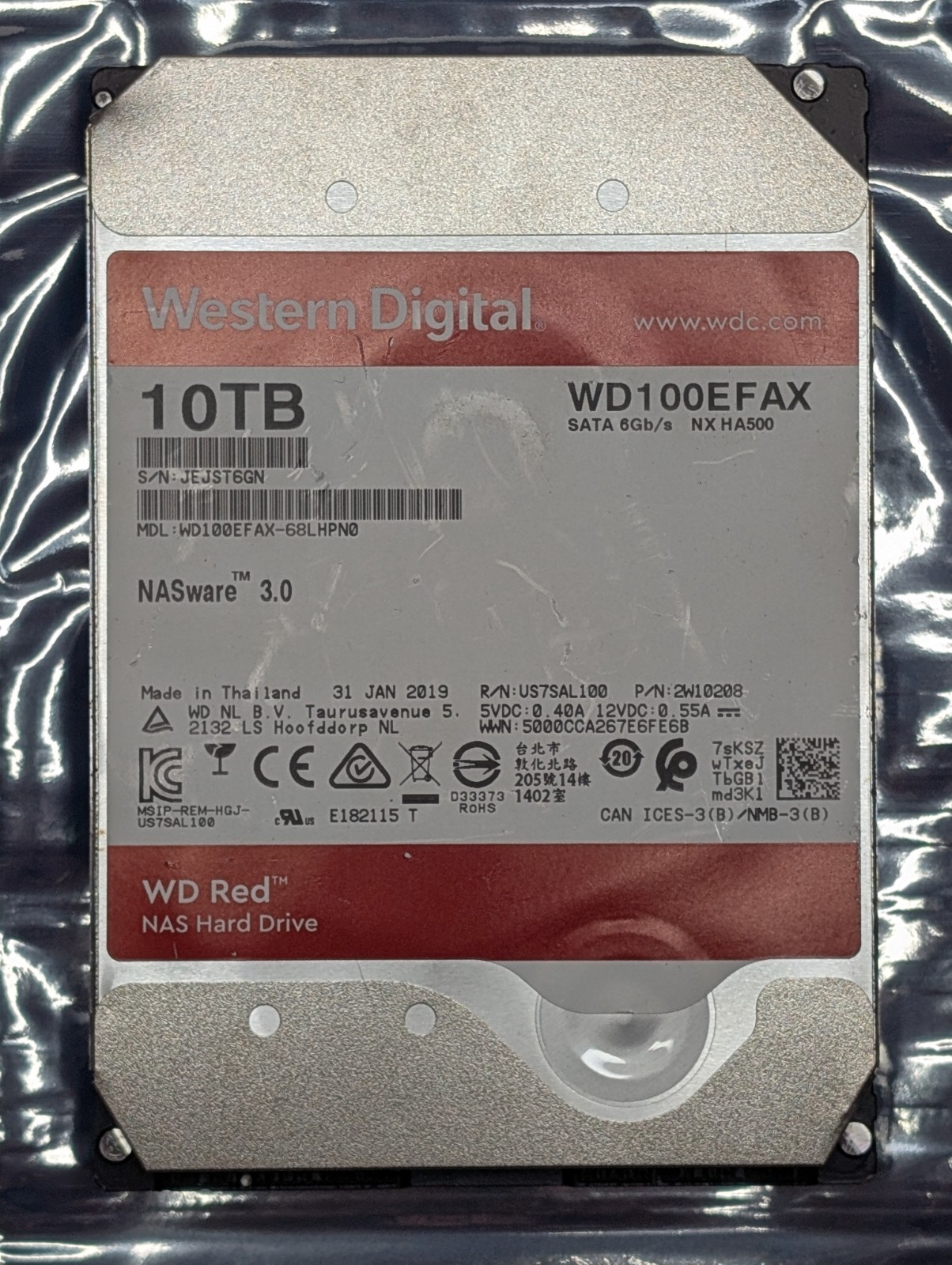 Western Digital WD Red 3.5" 10TB SATA NAS HDD | WD100EFAX-68LHPN0, Sanitized