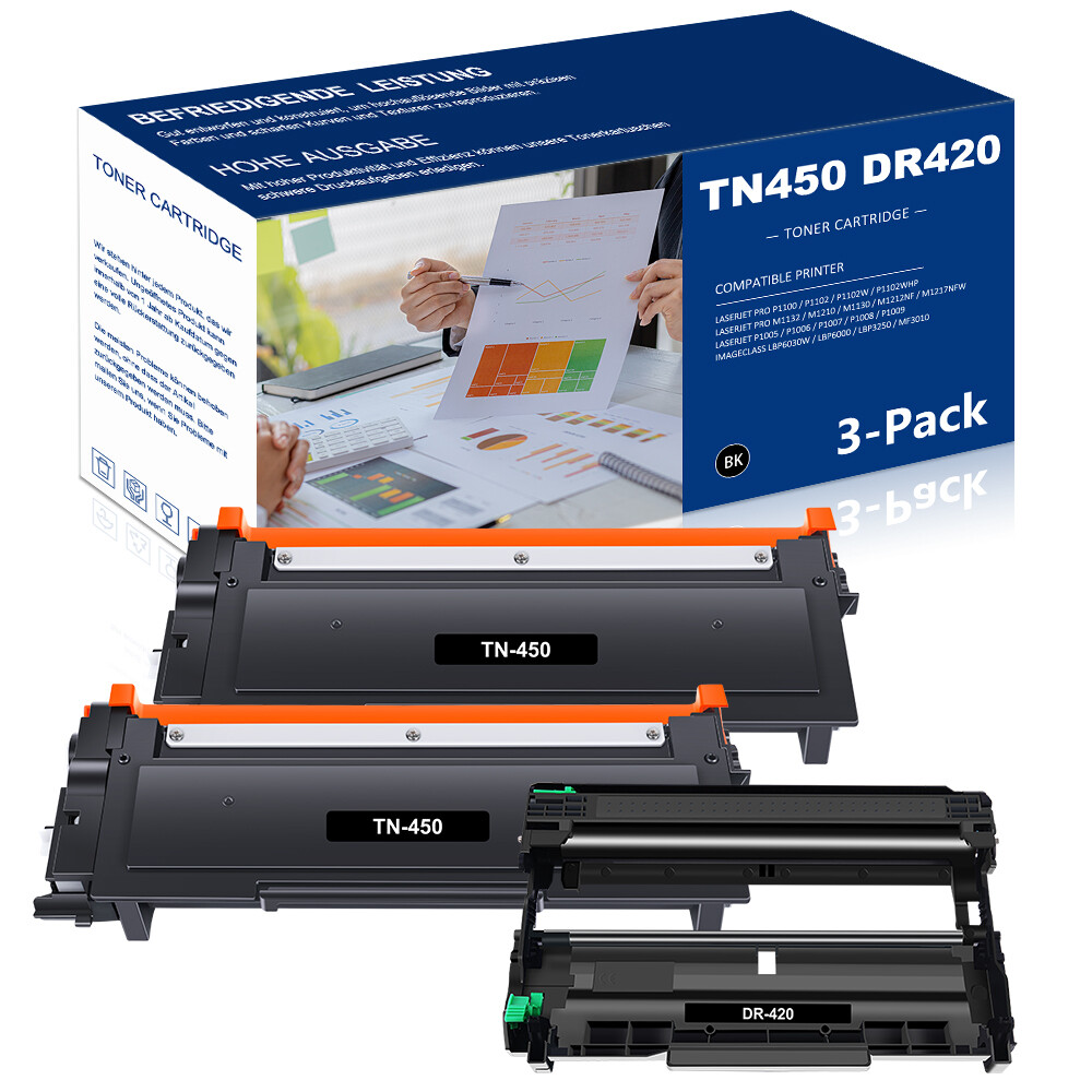2 TN450 Toner and 1 DR420 Drum For Brother HL-2270DW HL-2240 HL-2280DW MFC-7360N