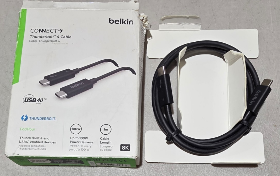 Belkin CONNECT Thunderbolt 4 Cable 1.0m (Black) - 100W, 40Gbps, USB4 Compliant N
