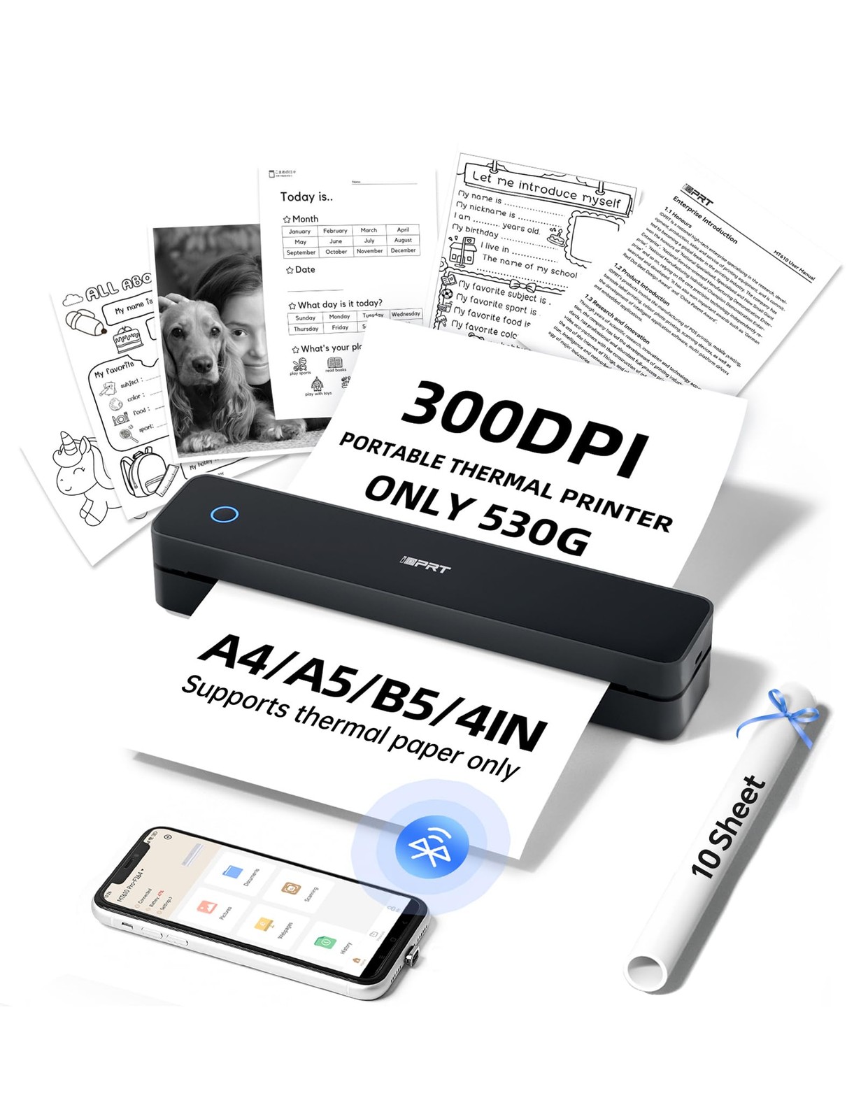 iDPRT MT610Pro Portable Thermal Printer, 300DPI HD Portable, Black