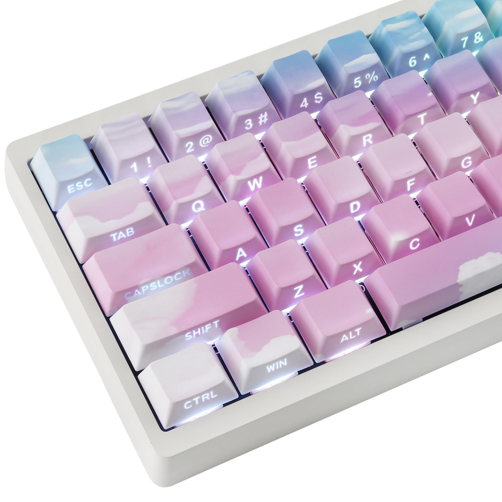 135 PCS PBT Keycaps Double Shot Side Printed Gradient Pink Blue Cherry Profile