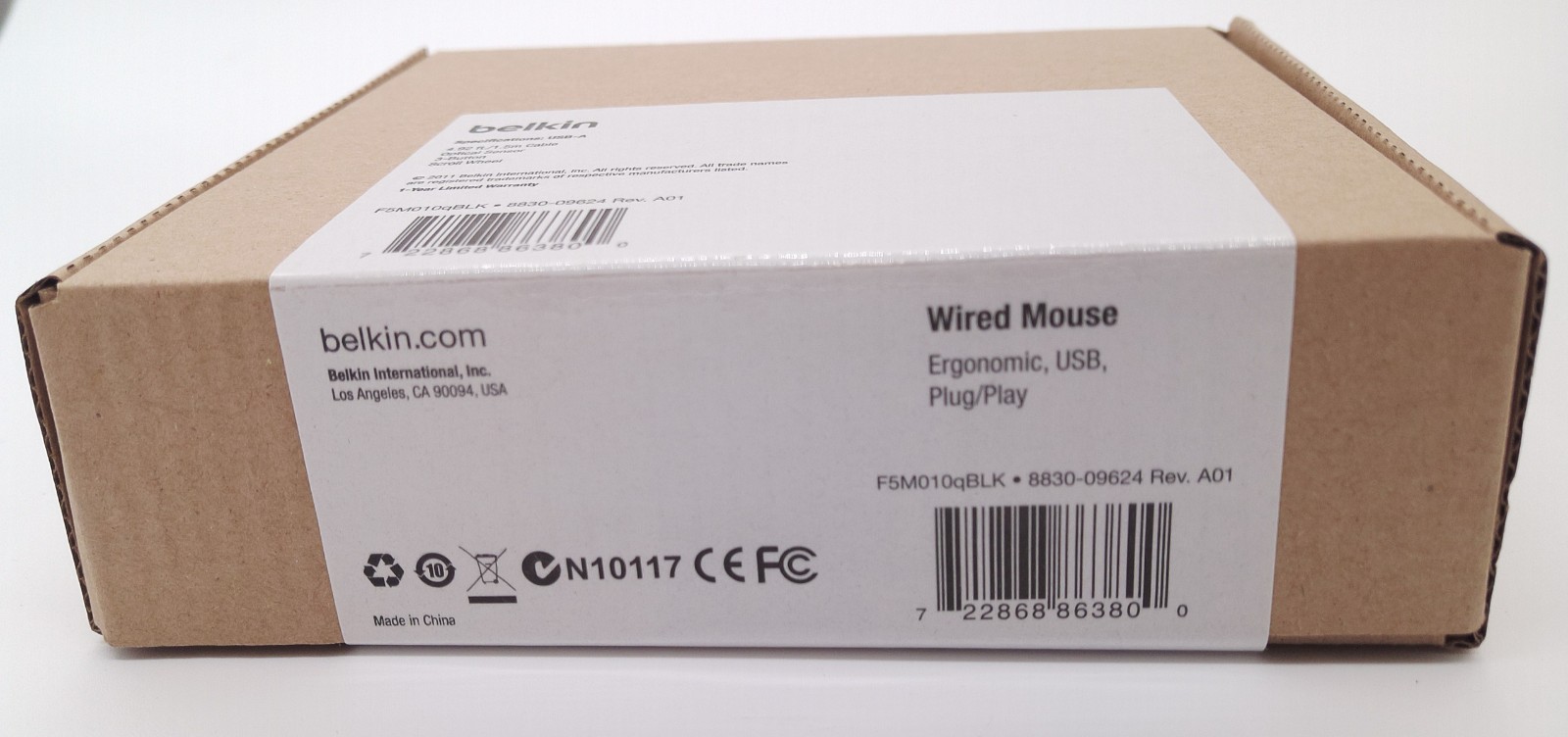 NEW Belkin 3-Button Wired USB Optical Mouse - NEW IN BOX - SEALED