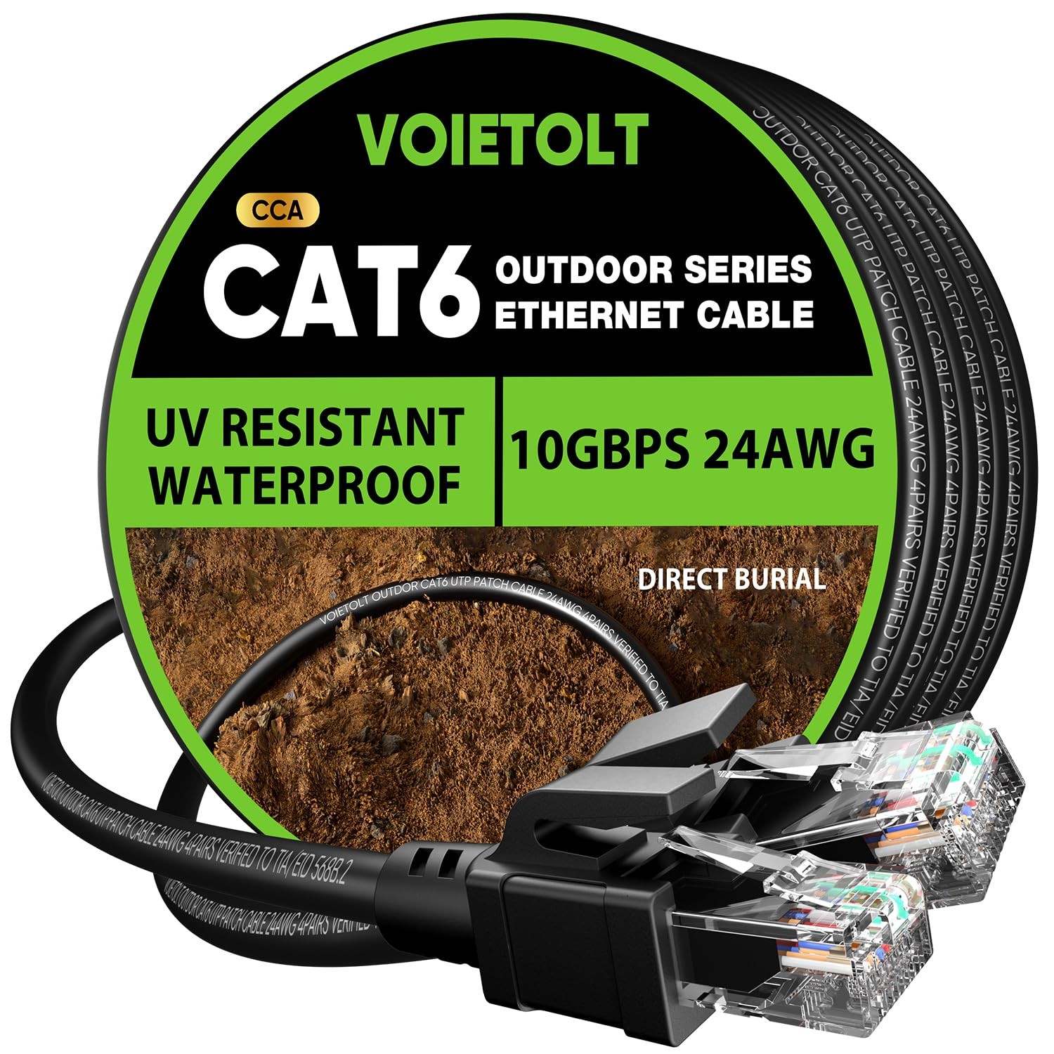 Cat 6 Outdoor Ethernet Cable 125 Ft, 24AWG 10Gbps Cat6 Cable Cord Waterproof Dir