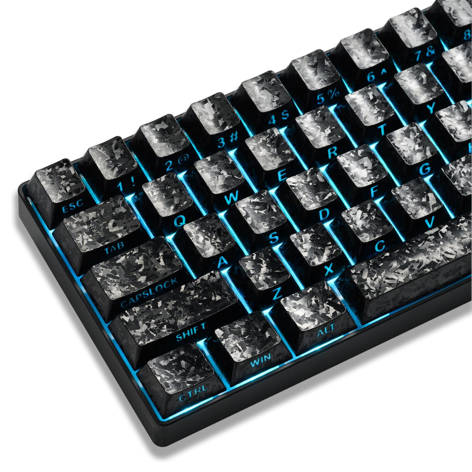 XVX Black Shine Through Keyboard Keycaps, Forged Carbon Texture Cherry Profil...