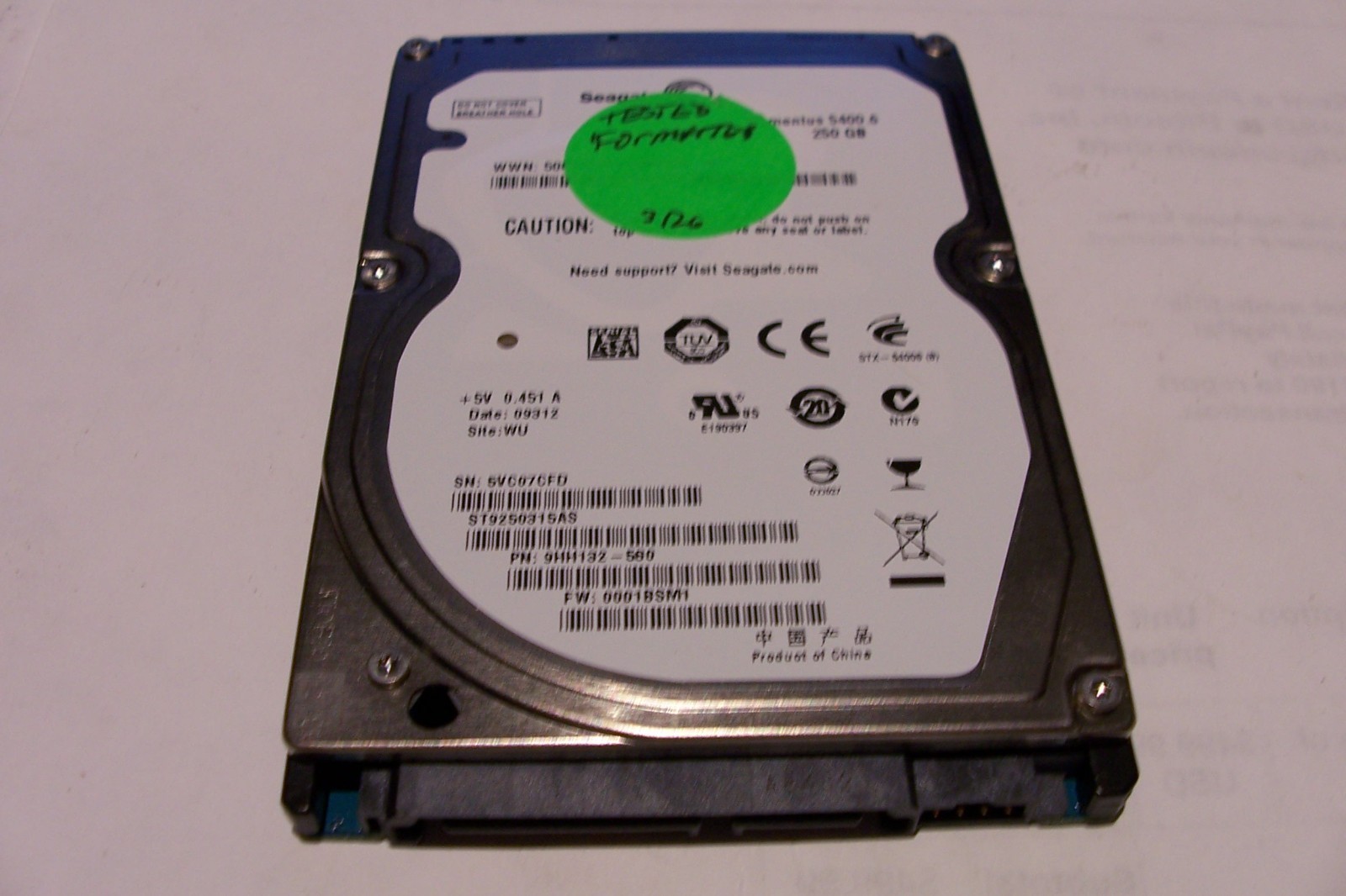 Seagate ST9250315AS 250GB 2.5″ SATA HDD – 508571-003