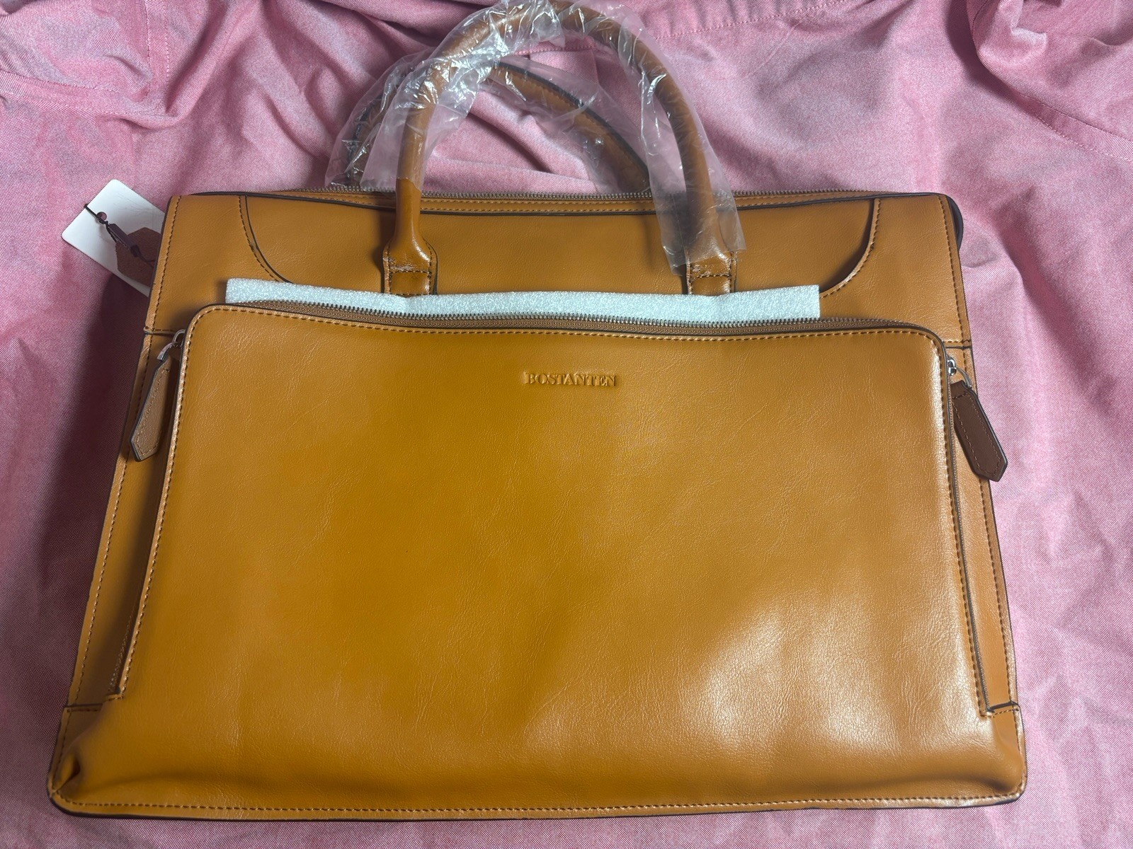 Bostanten Leather Laptop Briefcase Brown Business Bag Mens Womens Shoulder Strap