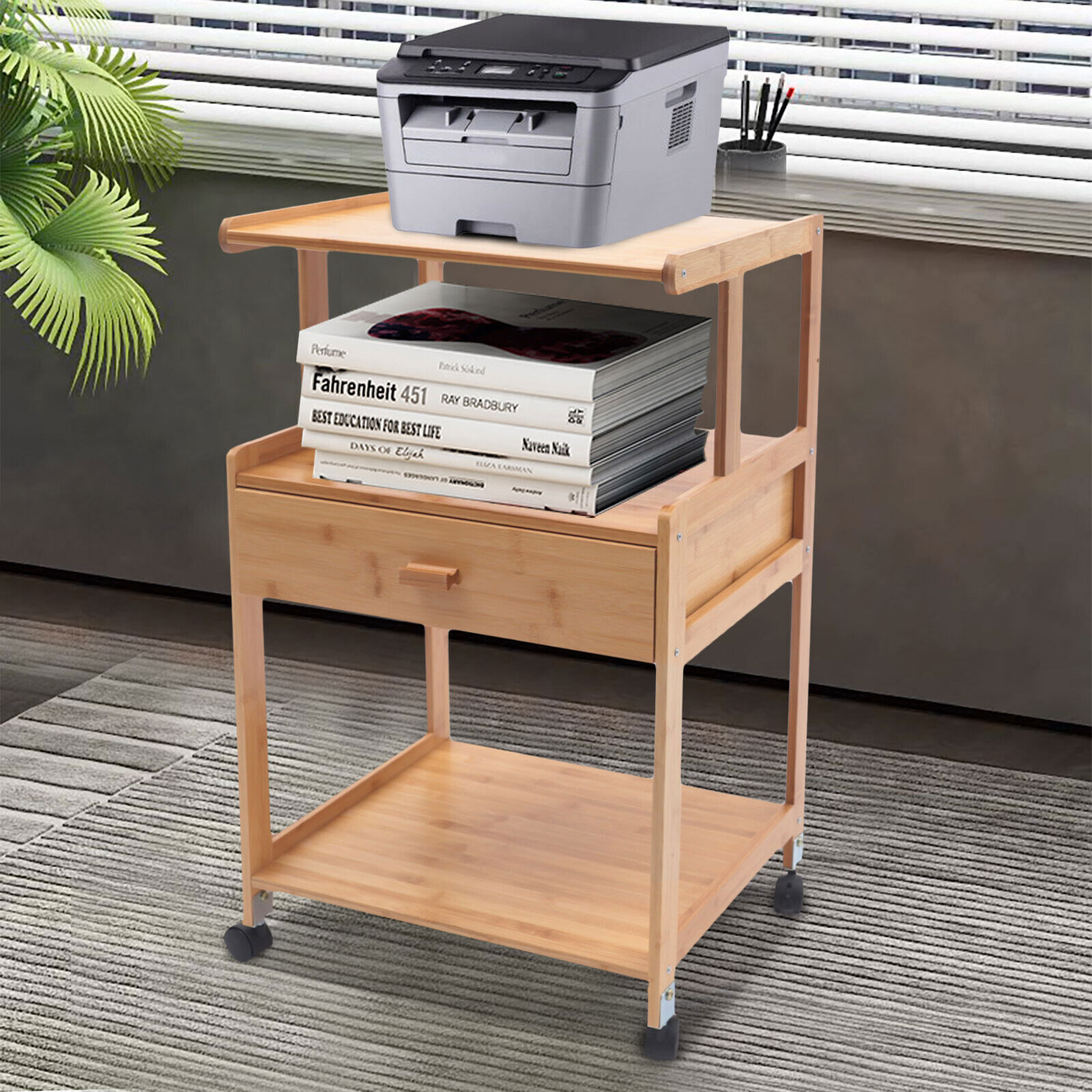 3 Tiers Under Desk Printer Stand Rolling Cart With Rack For Home Office Storage