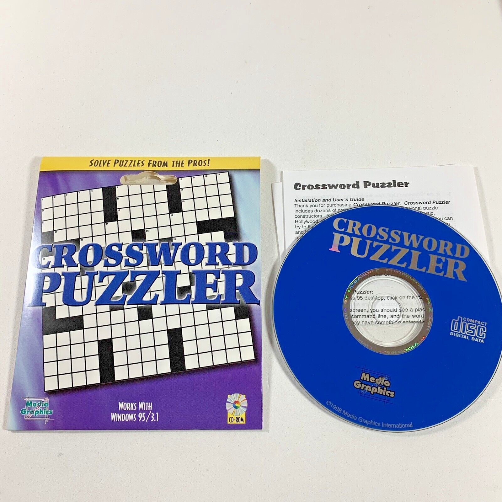 Crossword Puzzler PC Game (1998 CD-ROM) Media Graphics Crossword Puzzles Win 95 
