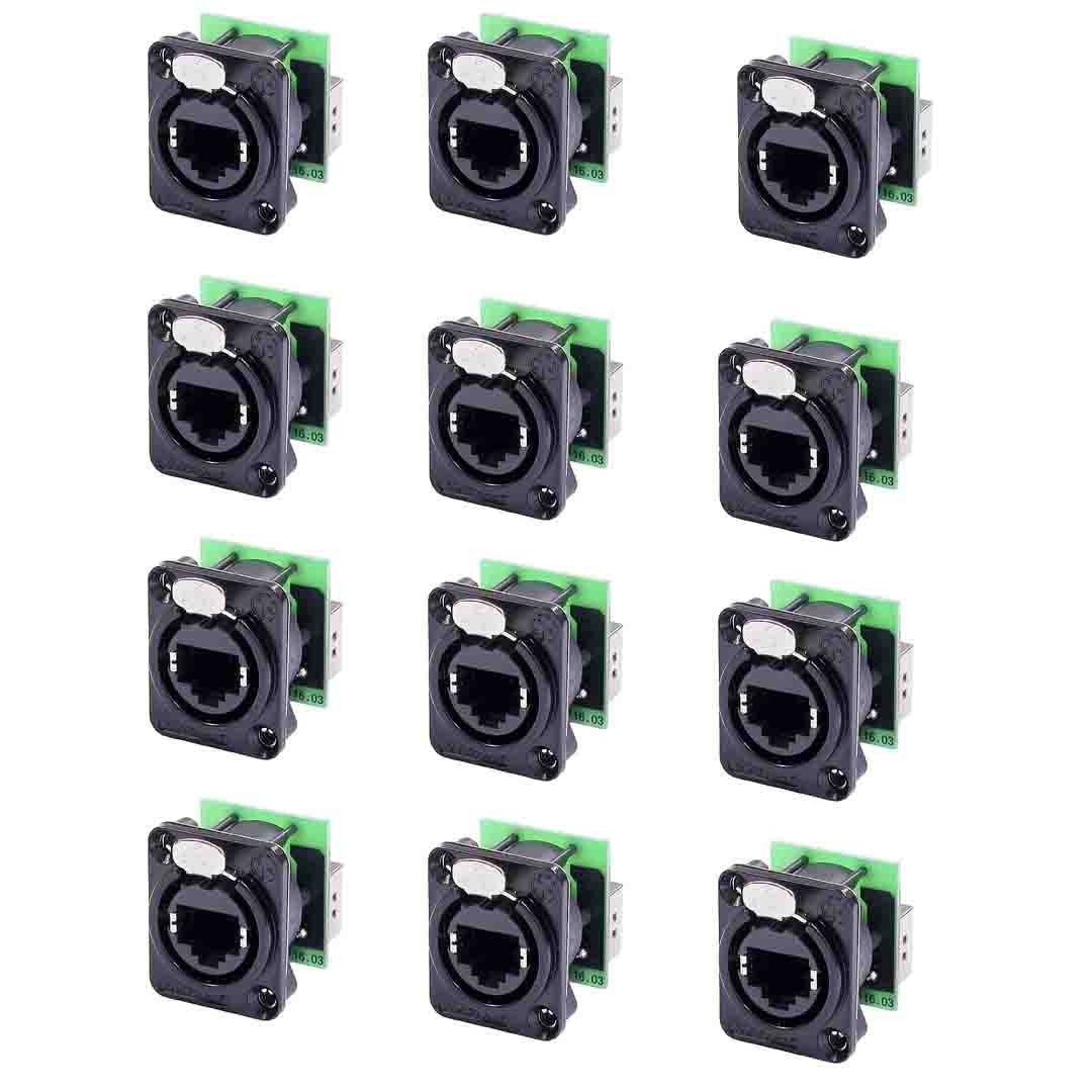 12 Neutrik NE8FDP-B Ethercon Ethernet Pass-Through Panel Mount Connectors -Black