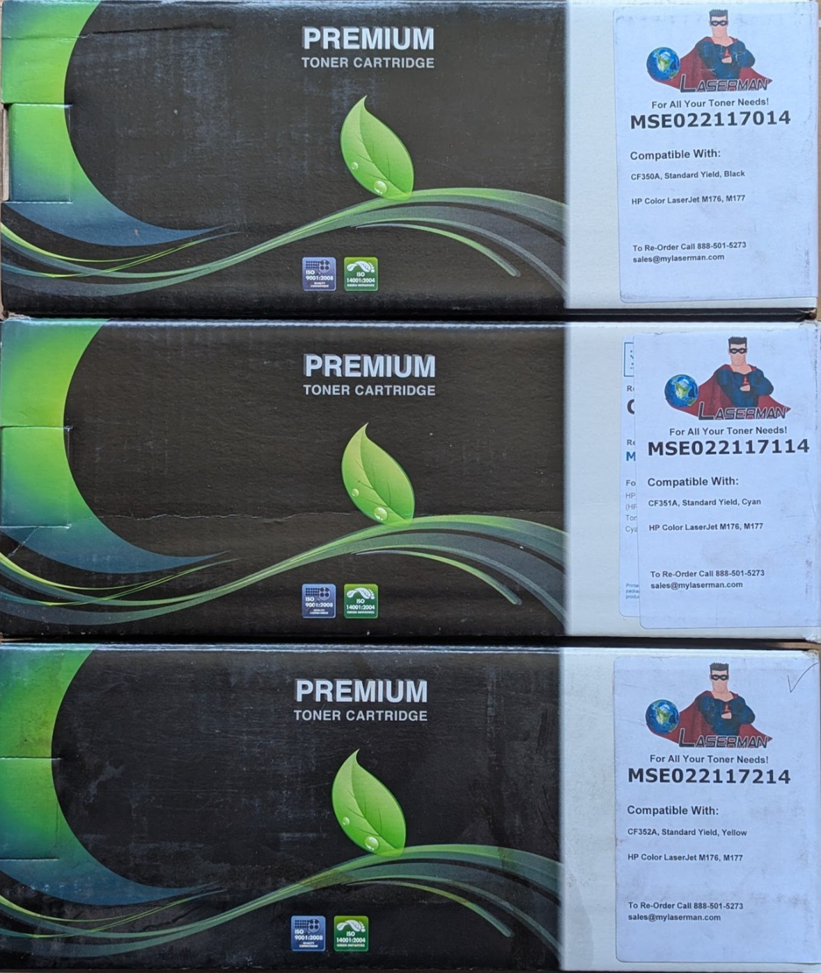 3 Pack CF350A CF351A CF352A Toner Set Fits M176n M177fw - Black Yellow Cyan