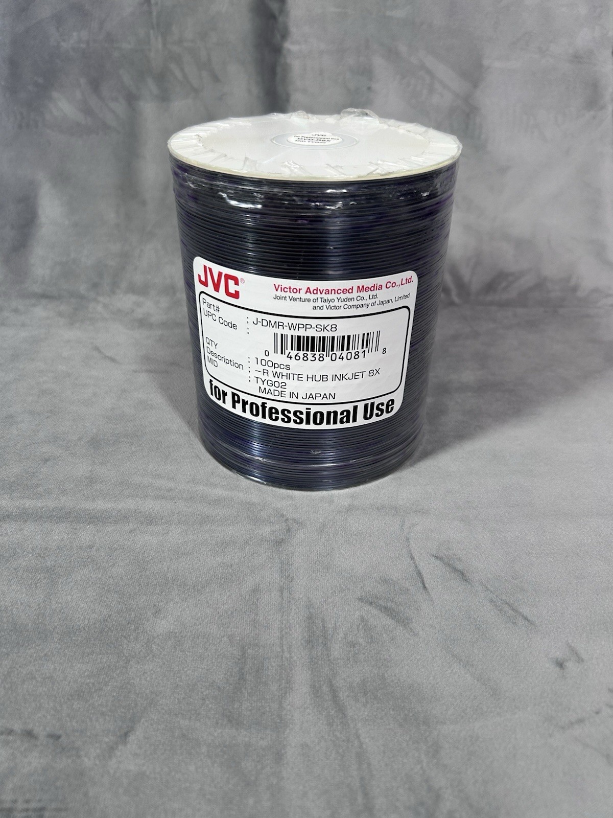 JVC -R DVD-R 8X J-DMR-WPP-SK8 Inkjet White Hub 100 Disks for Professional Use