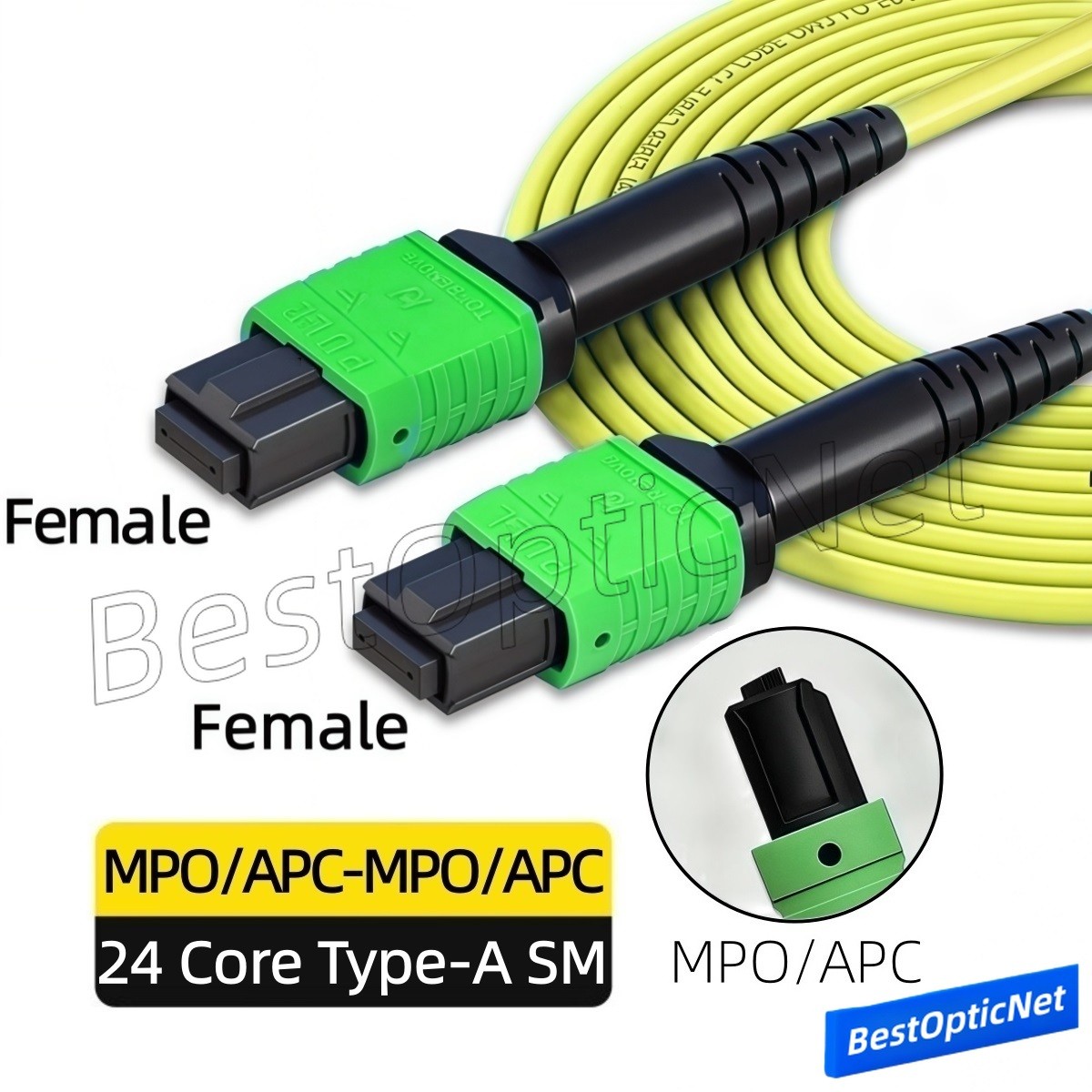 MPO APC to MPO APC SM 24 Core Fiber Optical Patch Cord Cable MTP Female/Female