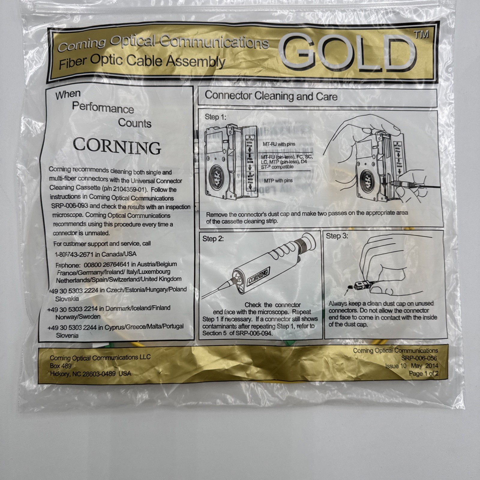 GOLD CORNING OPTICAL  COMMUNICATIONS FIBER OPTIC CABLE  