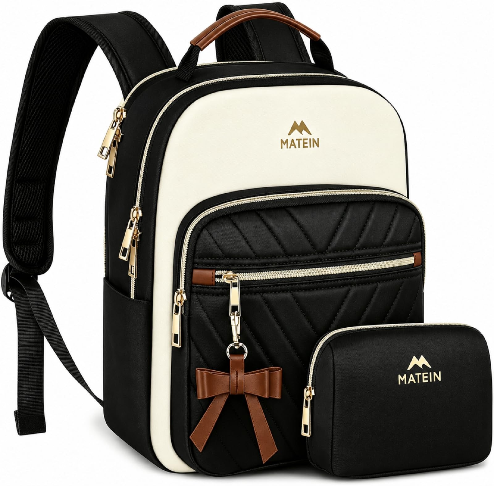 MATEIN Mini Backpack Purse for Women, Small Small-12.9 inch, Black - Beige