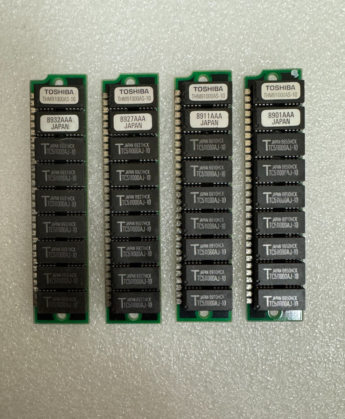 Vintage Toshiba 4MB (4x1MB) 30 Pin SIMM Memory THM91000AS-10 1989 Made in Japan