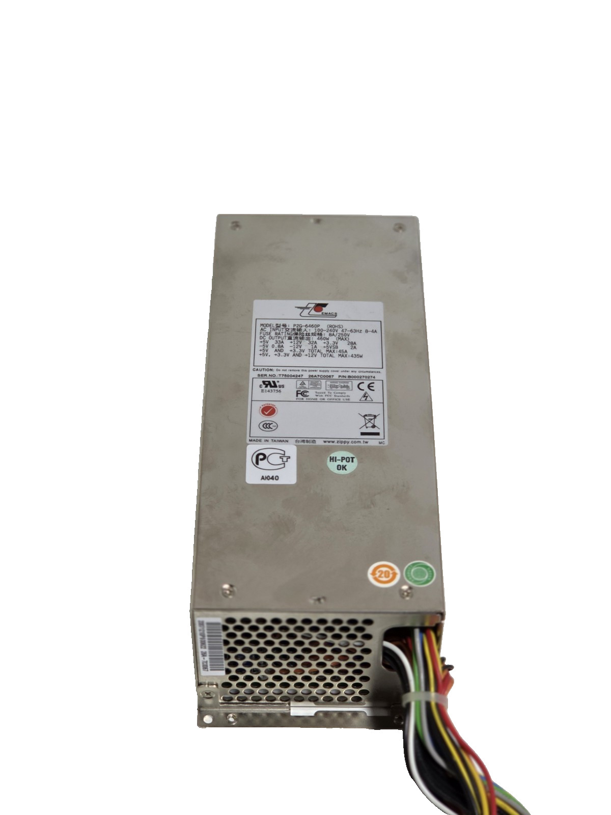 Zippy EMACS P2G-6460P ROHS POWER SUPPLY 100-240V 8A 250V AC