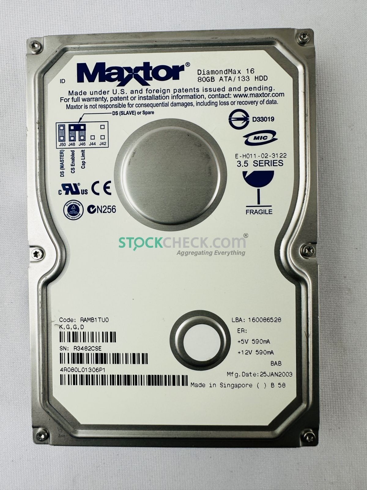 Maxtor RAMB1TU0 4R080L01306P1 Hard Disk Drive | DiamondMax 16 80GB ATA/133
