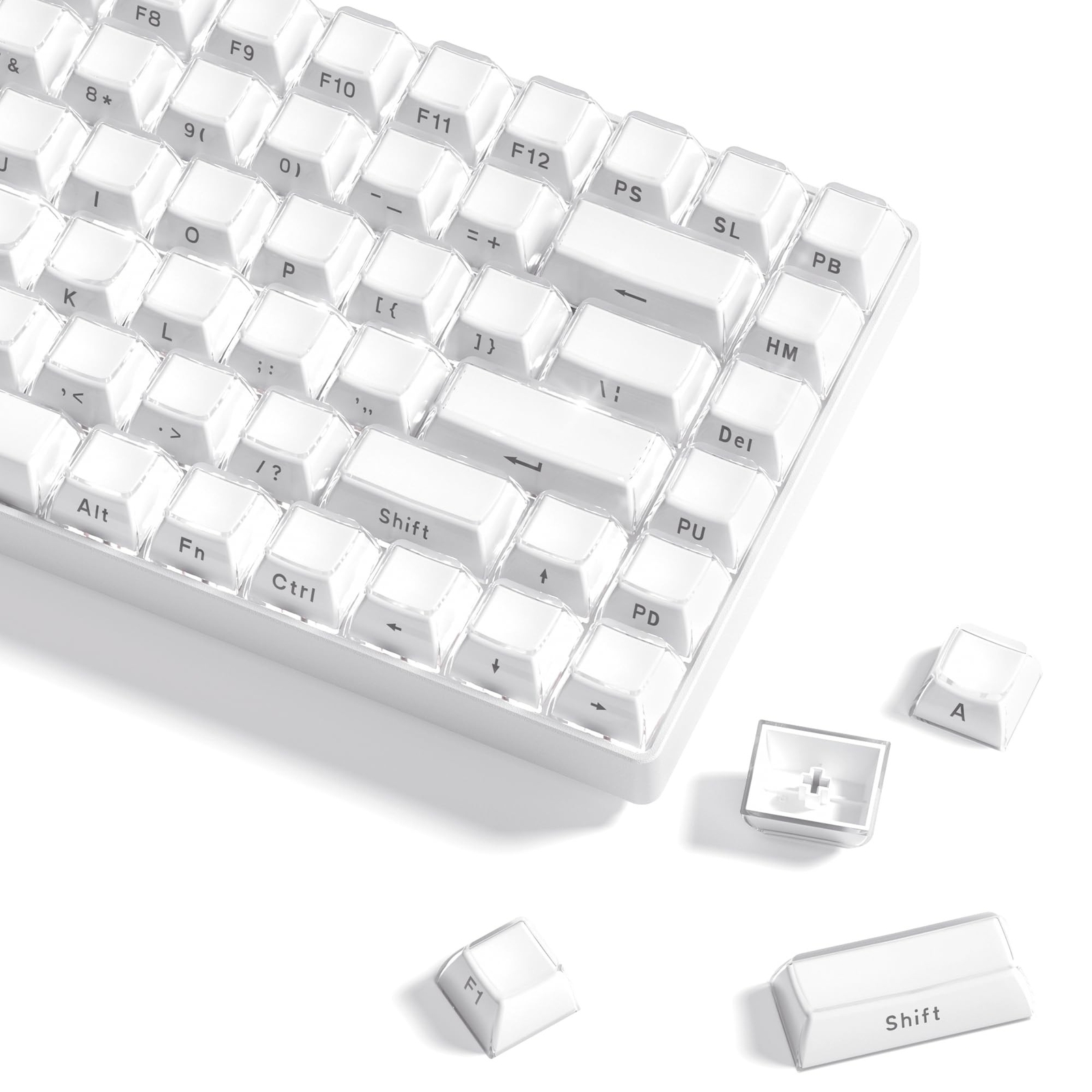 Womier Keycaps - Crystal Jelly Keycaps 60 65 75 100 Percent, Side Printed Key...