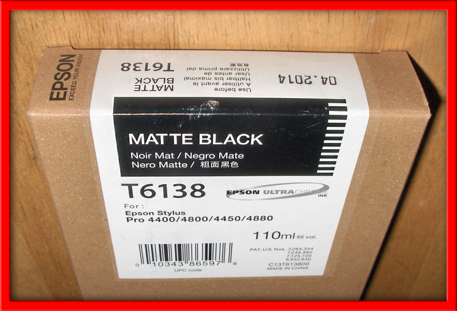 03-2012 NIB 110ML GENUINE EPSON T6138 MATTE BLACK INK STYLUS 4400 4800 4450 4880