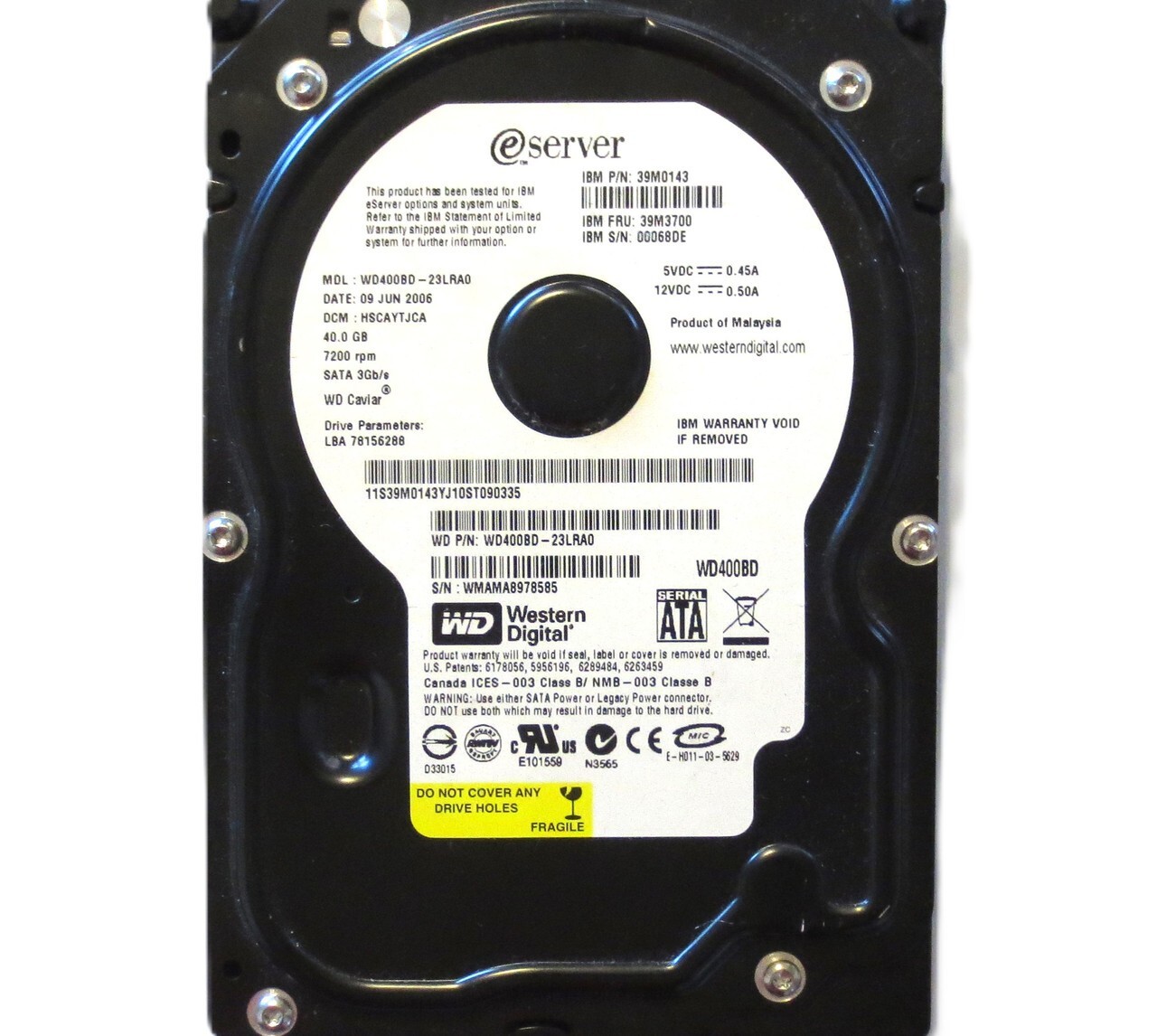 WD400BD-23LRA0 HSCAYTJCA (WMAM) 3.5" Malaysia 40gb Sata HDD JUN.2006