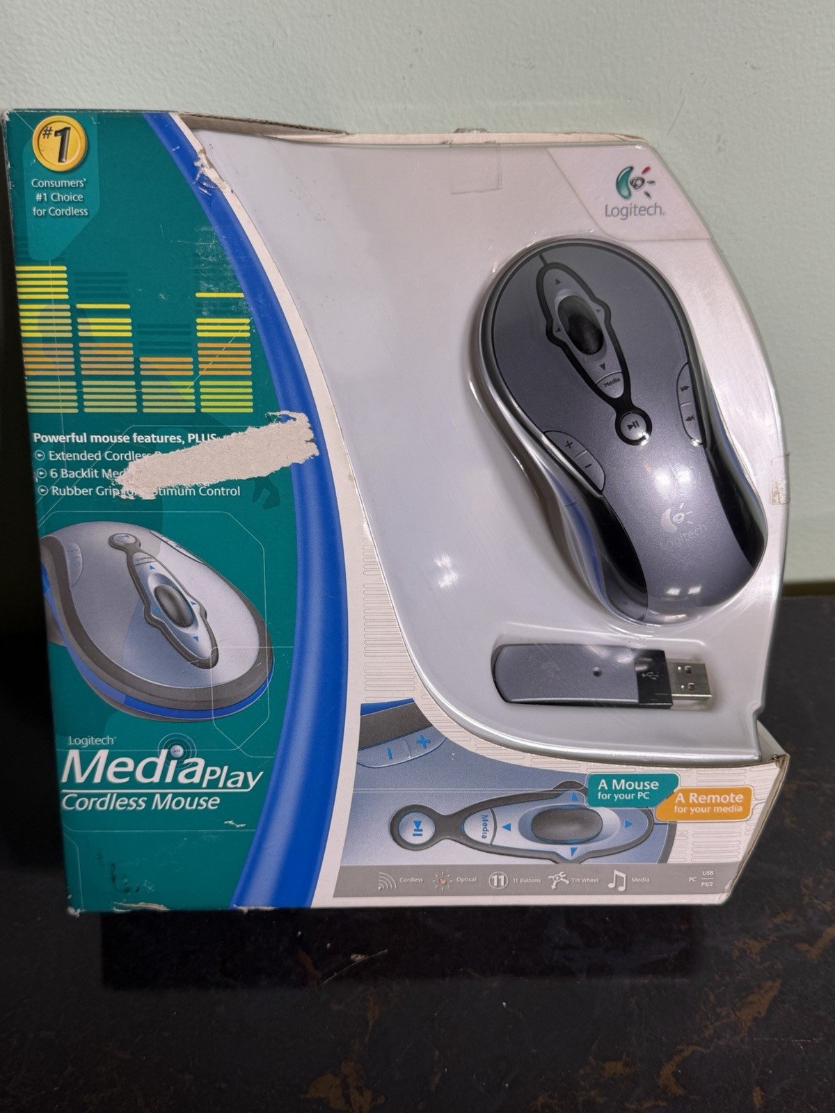 Logitech MediaPlay Cordless Mouse Blue 11 Buttons PC TESTED WORKS