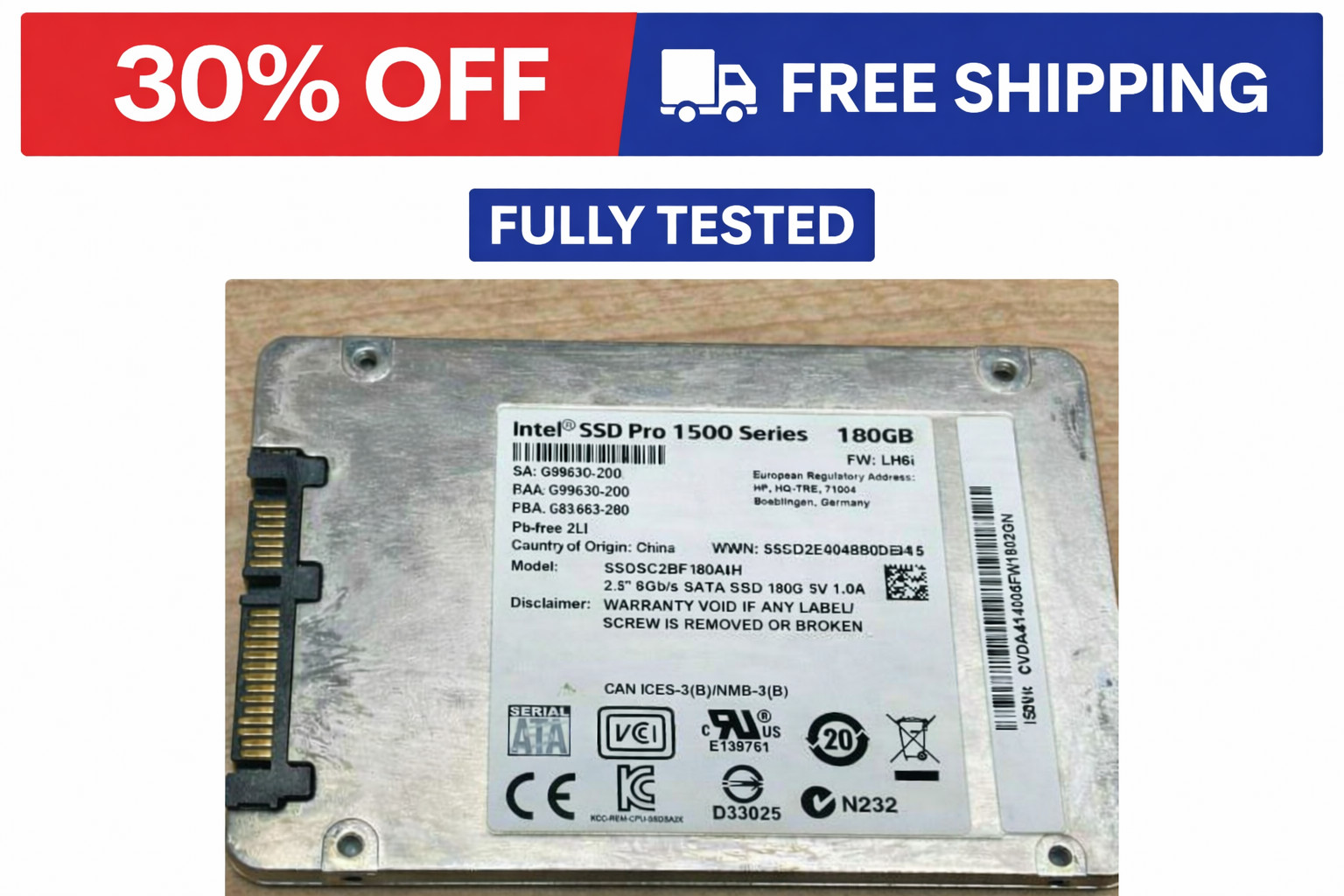 lot of 3 Intel SSD Pro 1500 Series Intel 180GB 2.5 SSD Sata SSDSC2BF180A4H