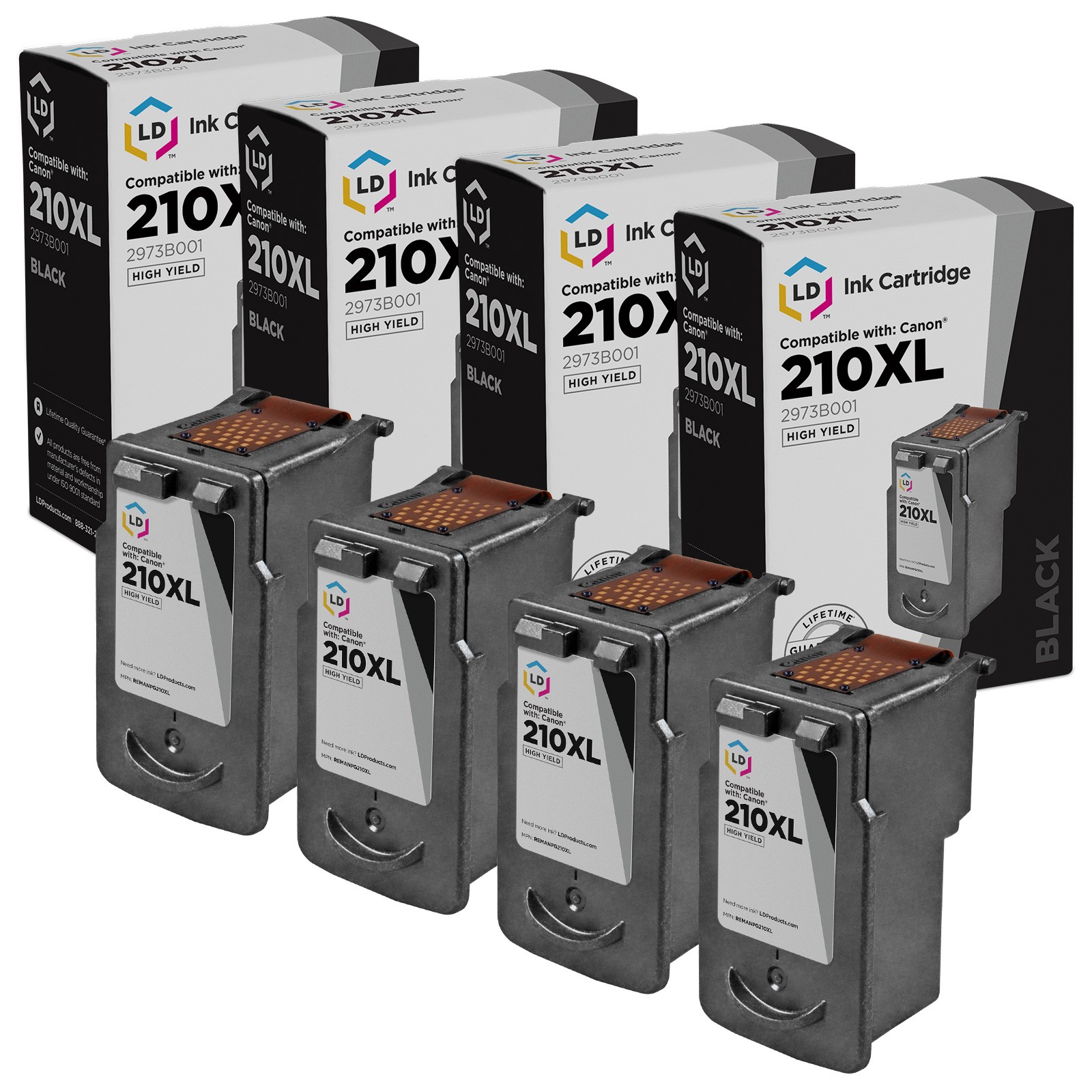 LD  Canon Reman PG-210XL Set of 4 High Yield Ink Cartridges