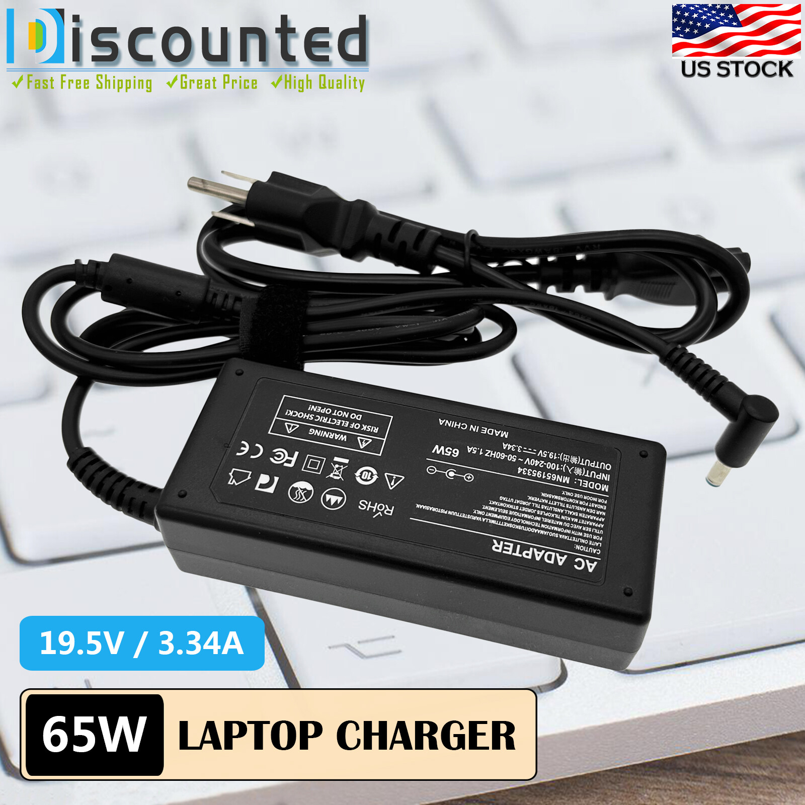 FOR Dell 0G6J41 7348 3147 0MGJN9 0GG2WG 74VT4 19.5V 65W AC Power Adapter Charger