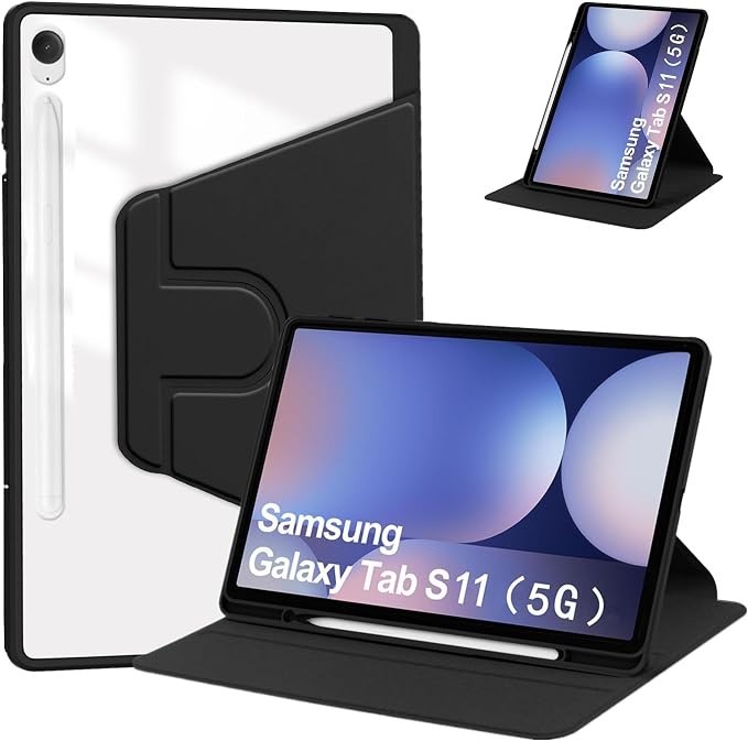 Case for Samsung Galaxy Tab S11 11 inch, 360 Degree Rotation Stand Cover, Clear