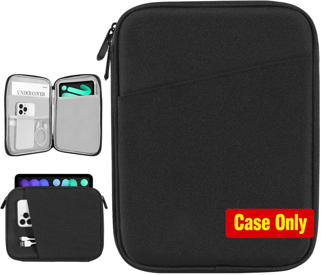 Case for 8-9 Inch Tablet, Black Carrying Bag with Handle for Easy Transport