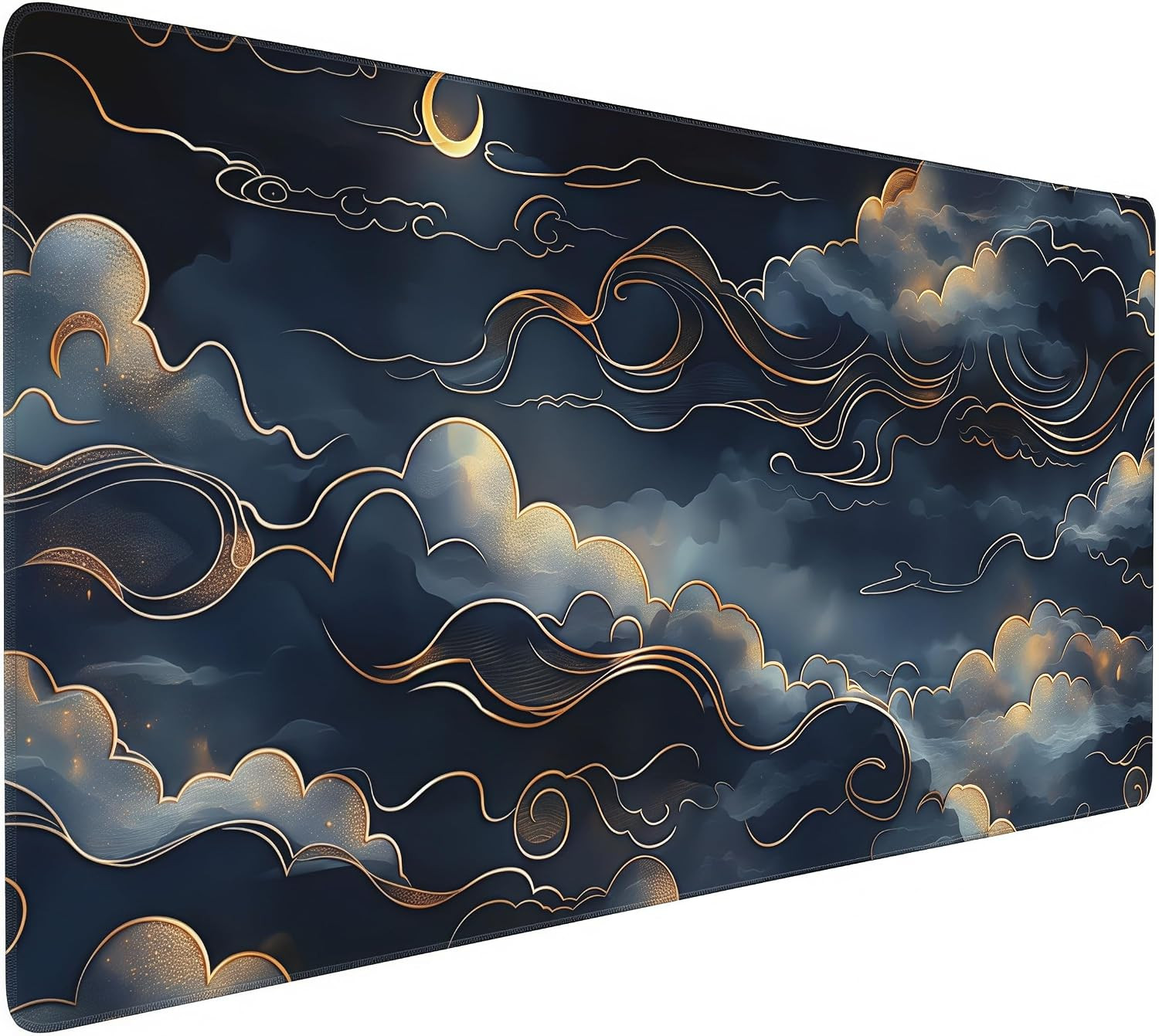 Japanese Mouse Pad, Moon and Cloud Desk Mat, Aesthetic Gaming Desk Pad 35.4 X 15