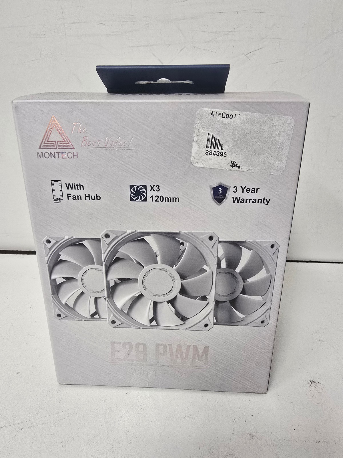 Montech E28 PWM Fluid Dynamic Bearing 120mm Case Fan - White (3 Pack)