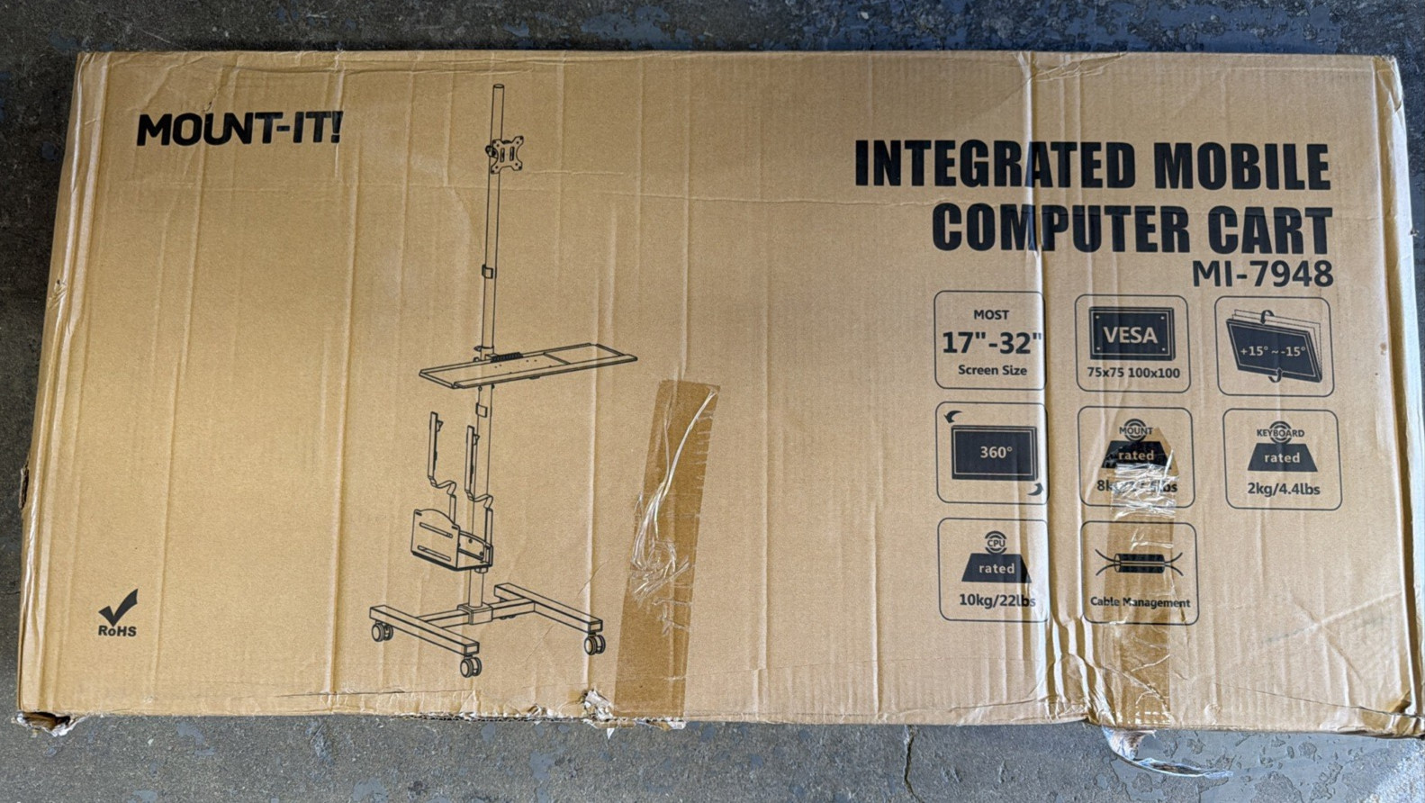 Mount-It Mobile Cart with Monitor Mount Keyboard Tray and PC Holder