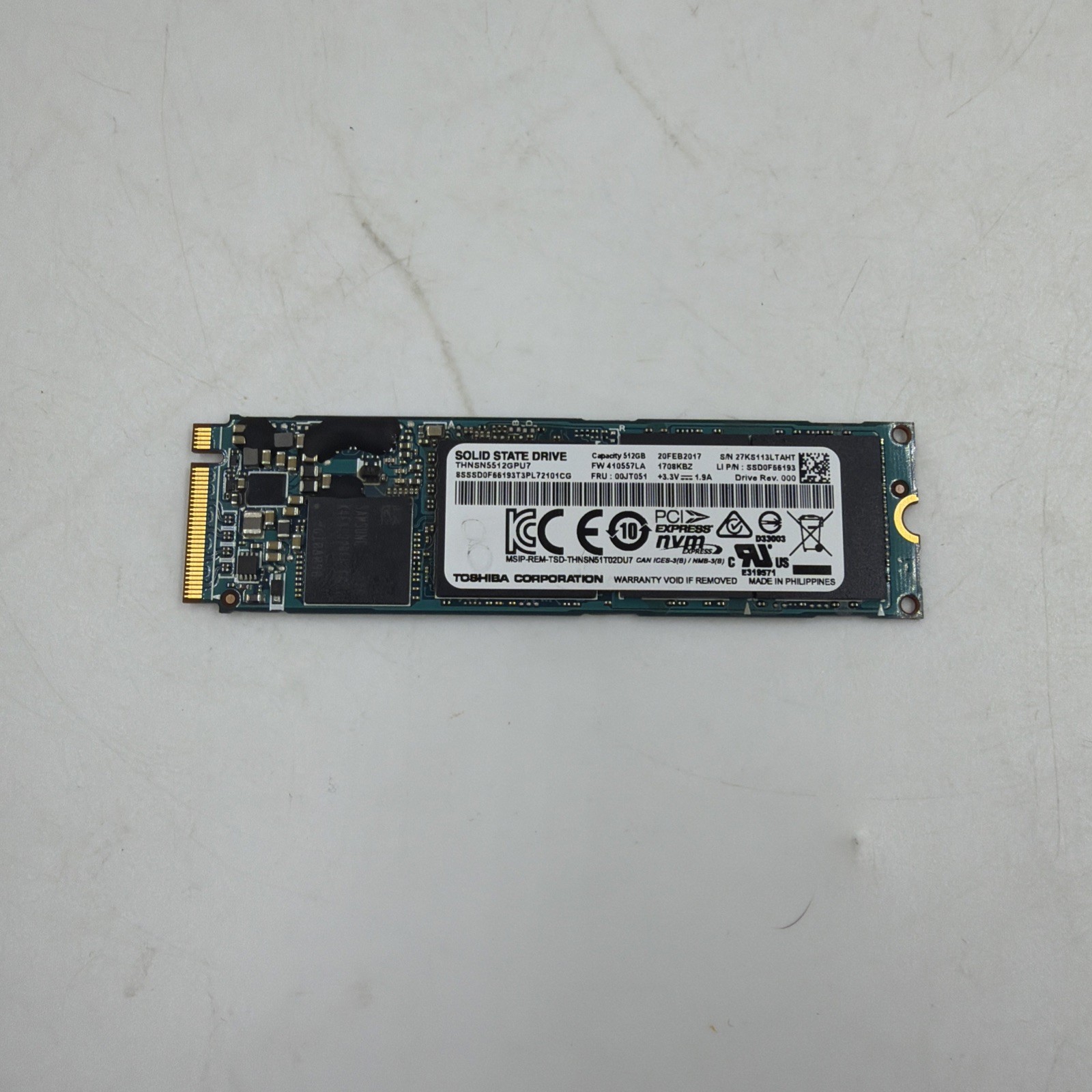 Toshiba THNSN5512GPU7 - 512GB M.2 PCIe NVMe 2280 TLC 3D-Nand SSD Solid State SSD