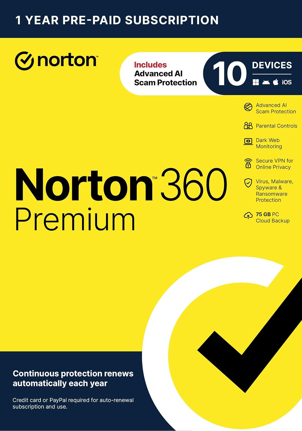 360 Premium 2027 Antivirus, 10 Devices, Auto-Renews [Key Card]