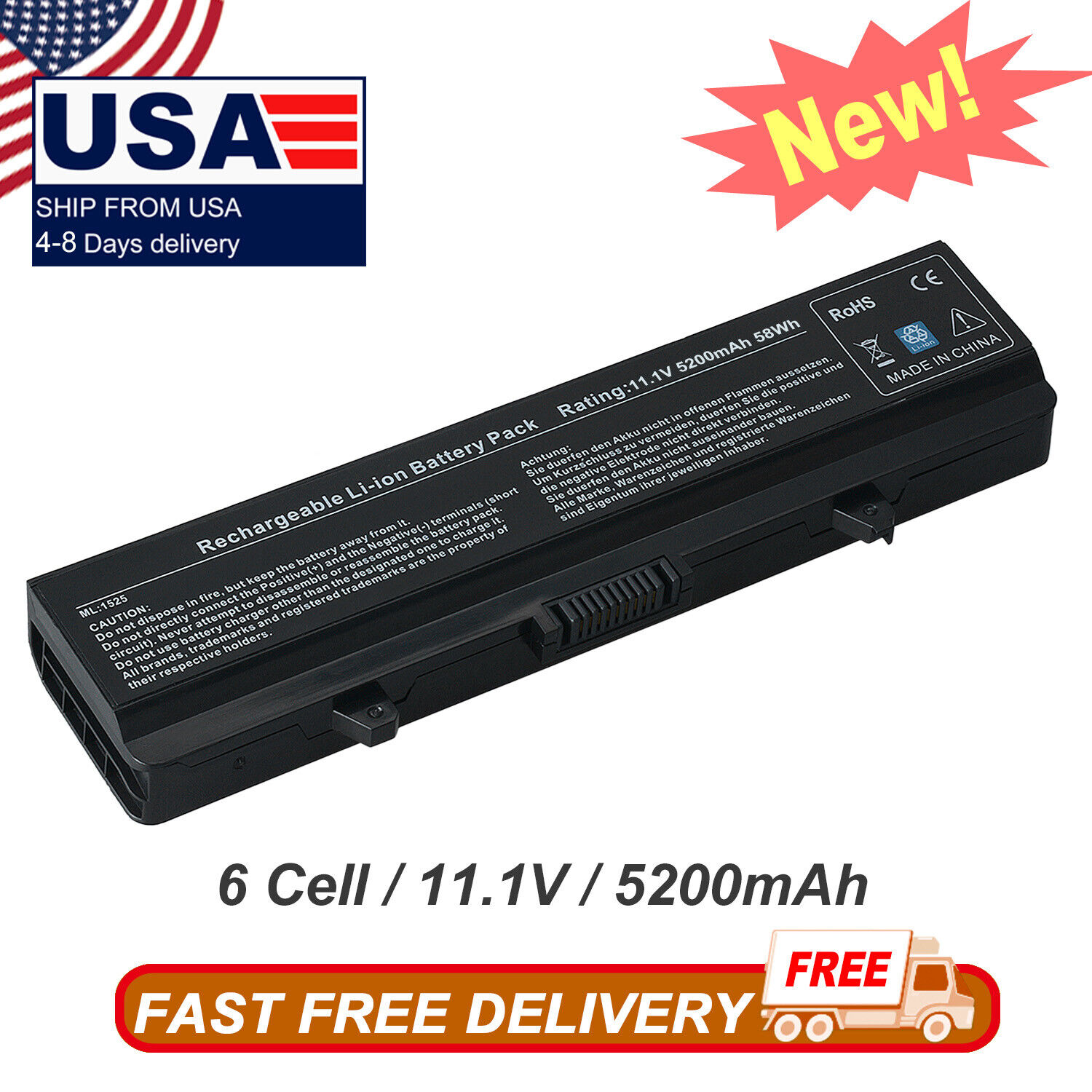Battery For Dell Inspiron 1525 1526 1545 1546 X284G 451-10478 451-10533 RN873