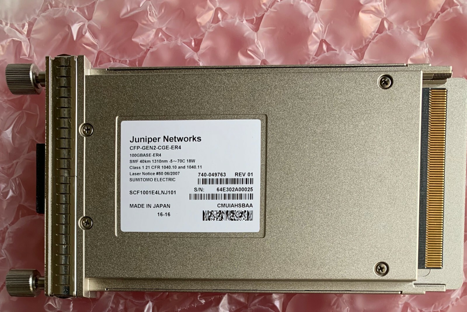 Juniper Networks CFP-GEN2-CGE-ER4 SMF 40km 1310nm CMUIAHSBAA 740-049763 REV 01
