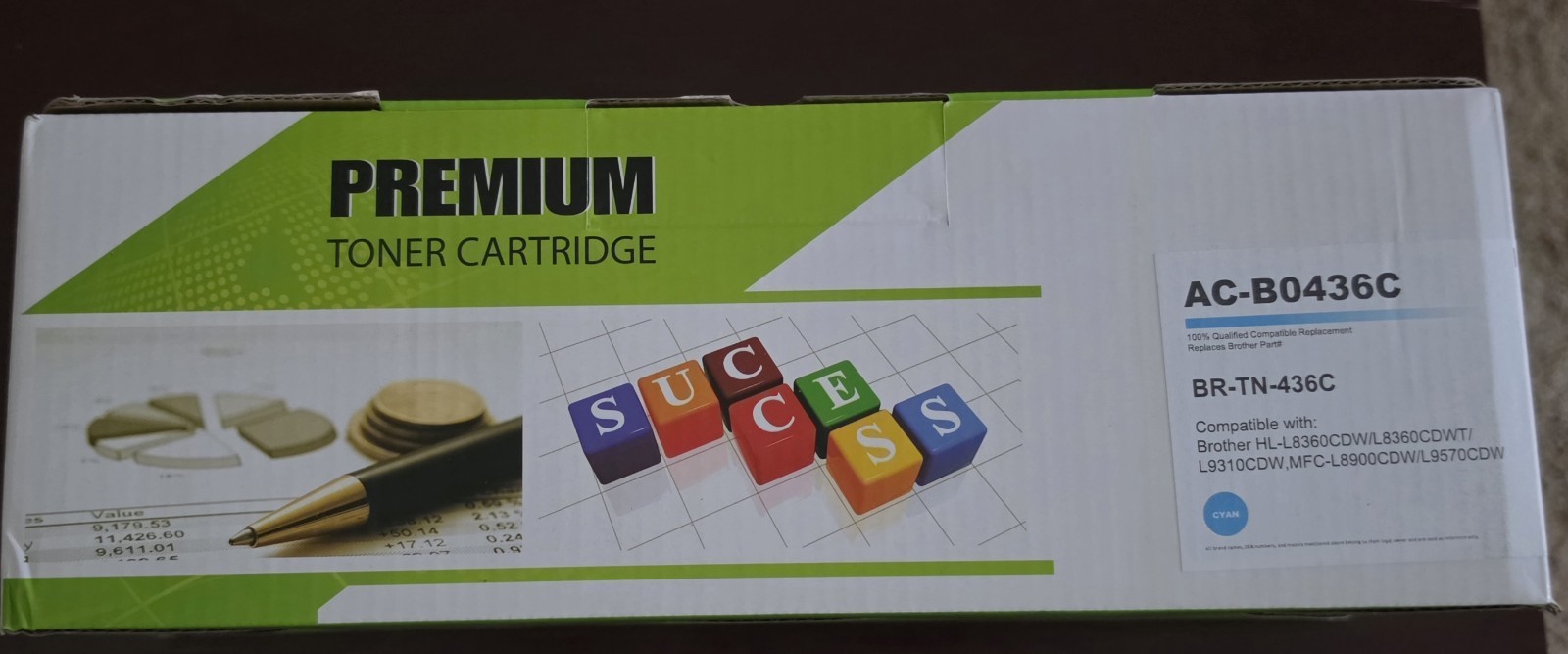 Premium Compatible Laser Cyan Toner Cartridge AC-B0436C for Brother TN-436C