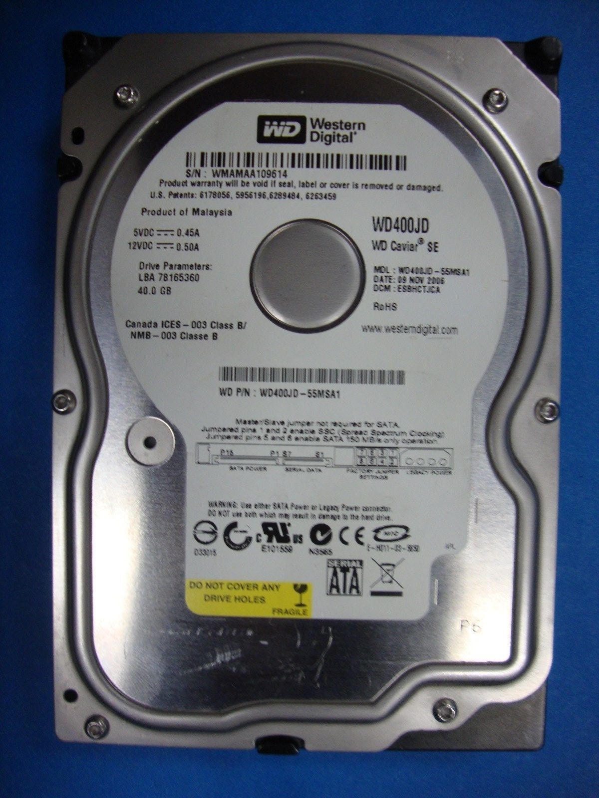 Western Digital WD400JD-55MSA1 40GB RPM SATA Hard Drive DCM:ESBHCTJCA Tested