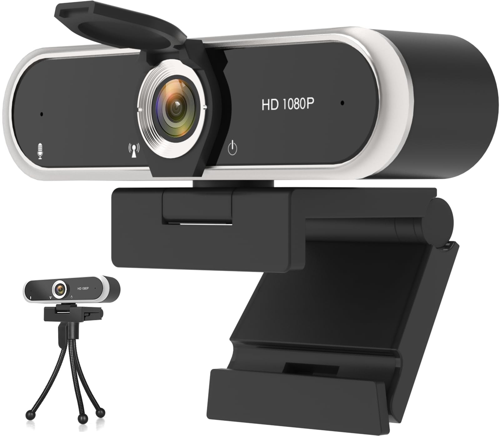 NIVEOLI Webcam 1080P with Microphone & Privacy Cover for Black