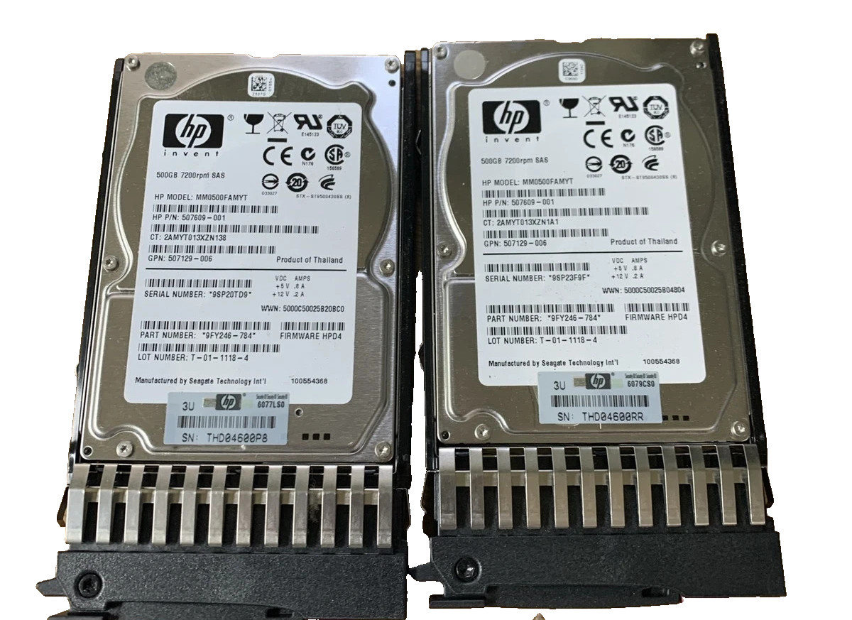 Lot of 2 HP 500GB 7.2K 2.5" SAS Hard Drive 507609-001 – Tested & Working