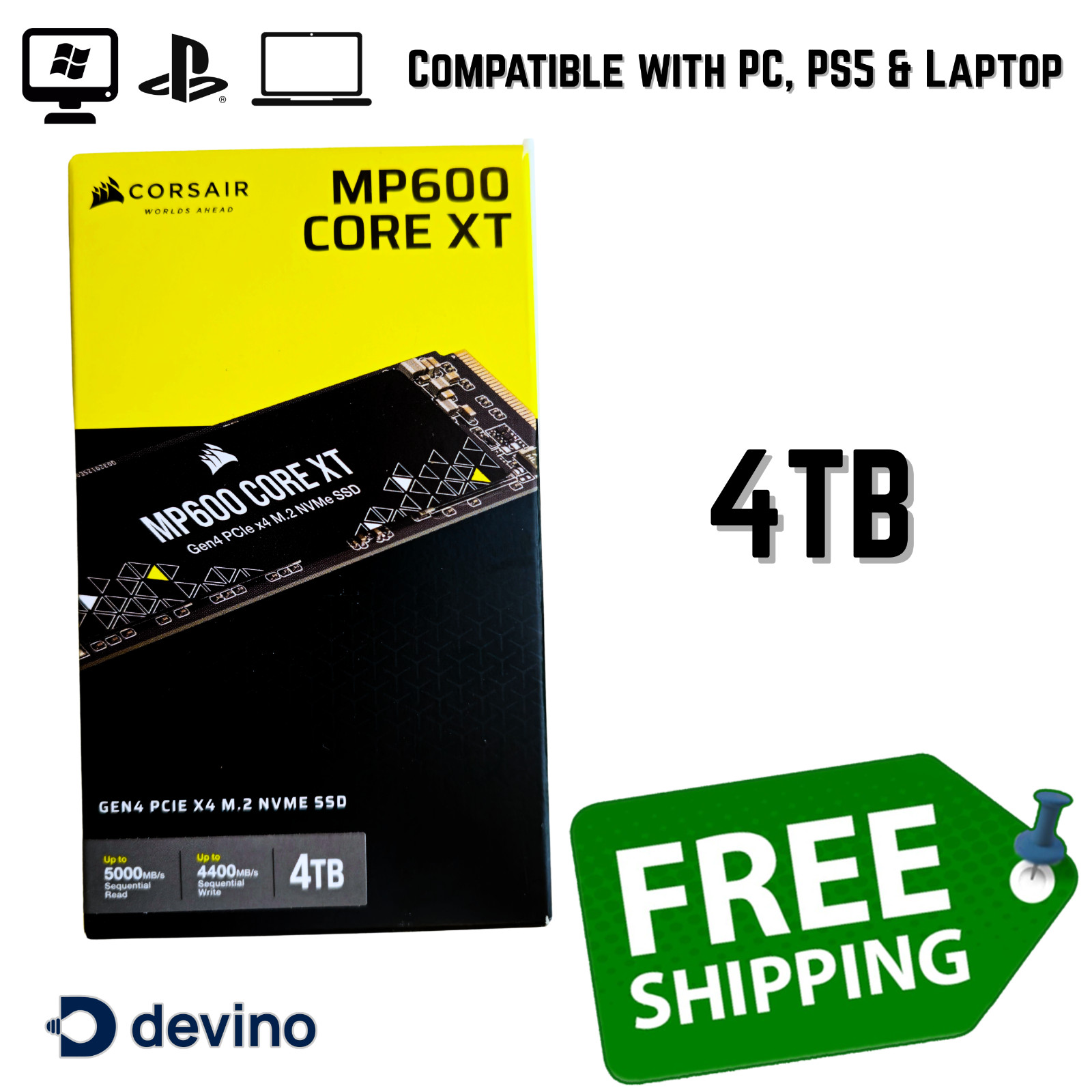 Corsair MP600 CORE XT 4TB Internal NVMe M.2 SSD | For Gaming PC, Laptop & PS5