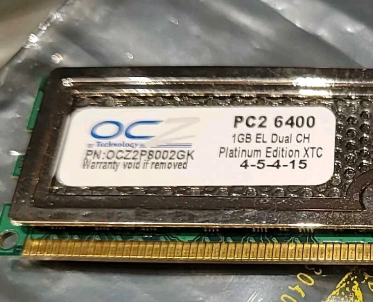 1 GB OCZ Platinum Edition XTC PC2-6400 DDR2, 1GB EL Dual CH Tested OCZ2P8002GK