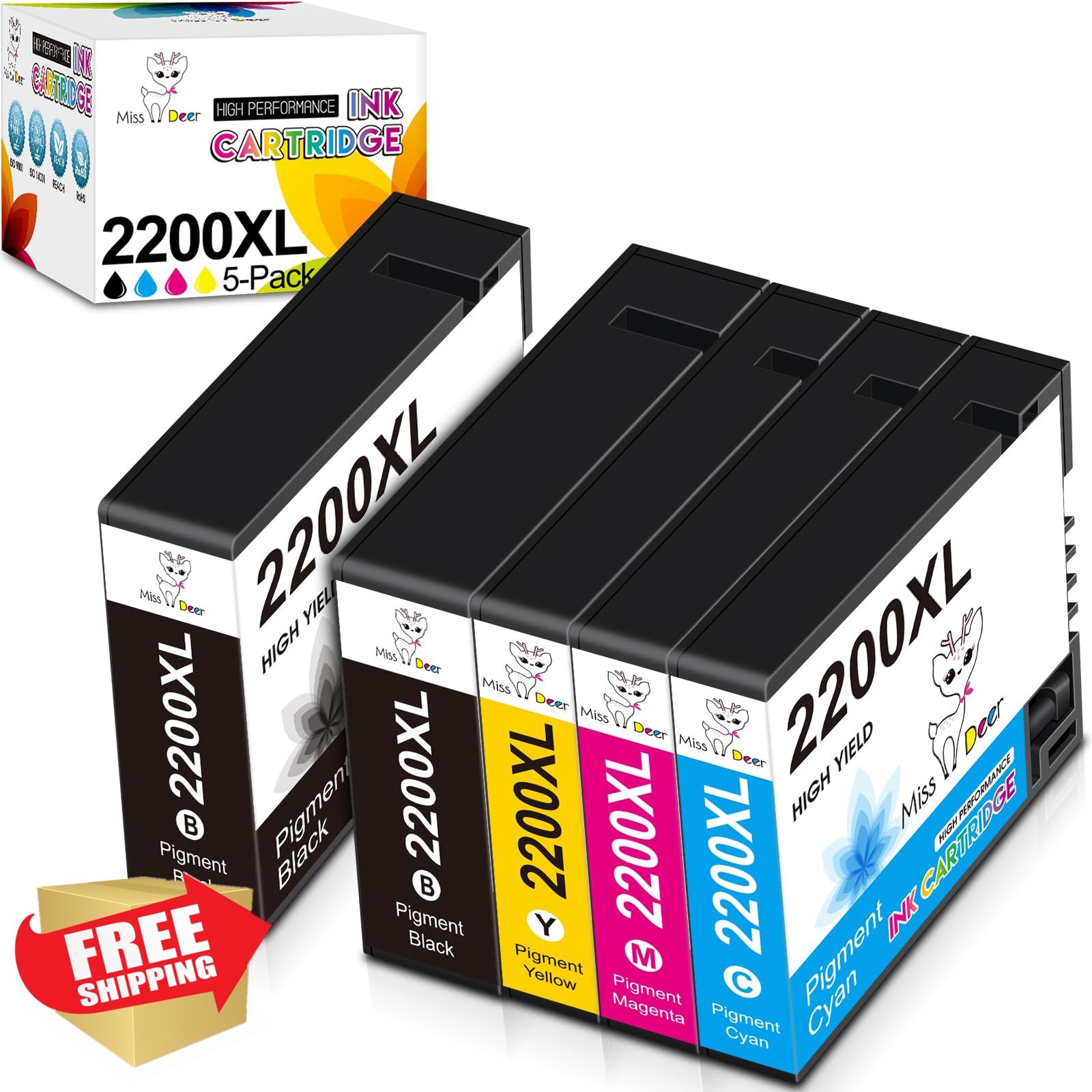 Miss Deer Compatible PGI-2200XL Pigment Ink Cartridges, Work with Maxify MB53...