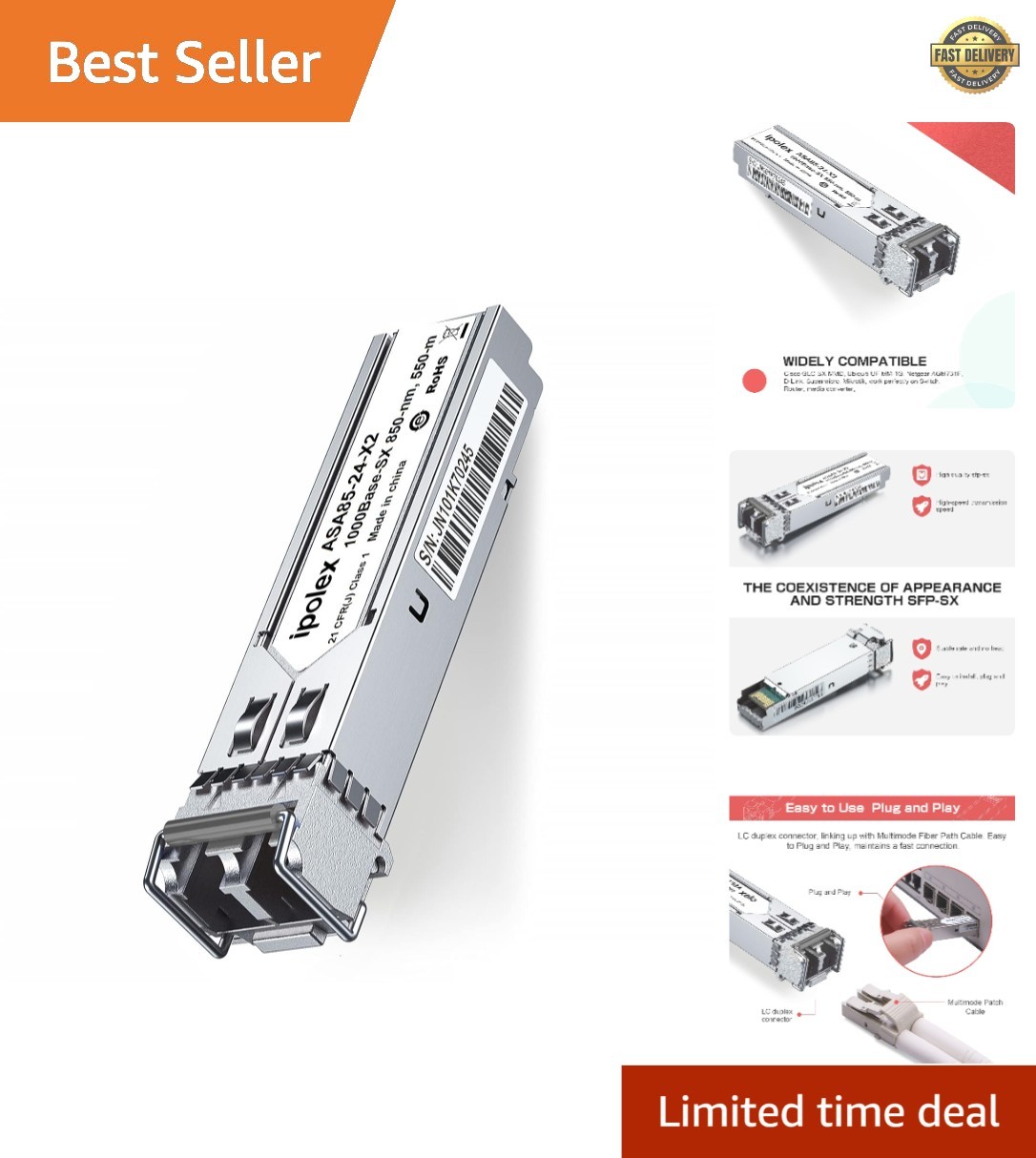 1.25G Multimode SFP Module, 550m Range, Low Power Consumption & Reliable